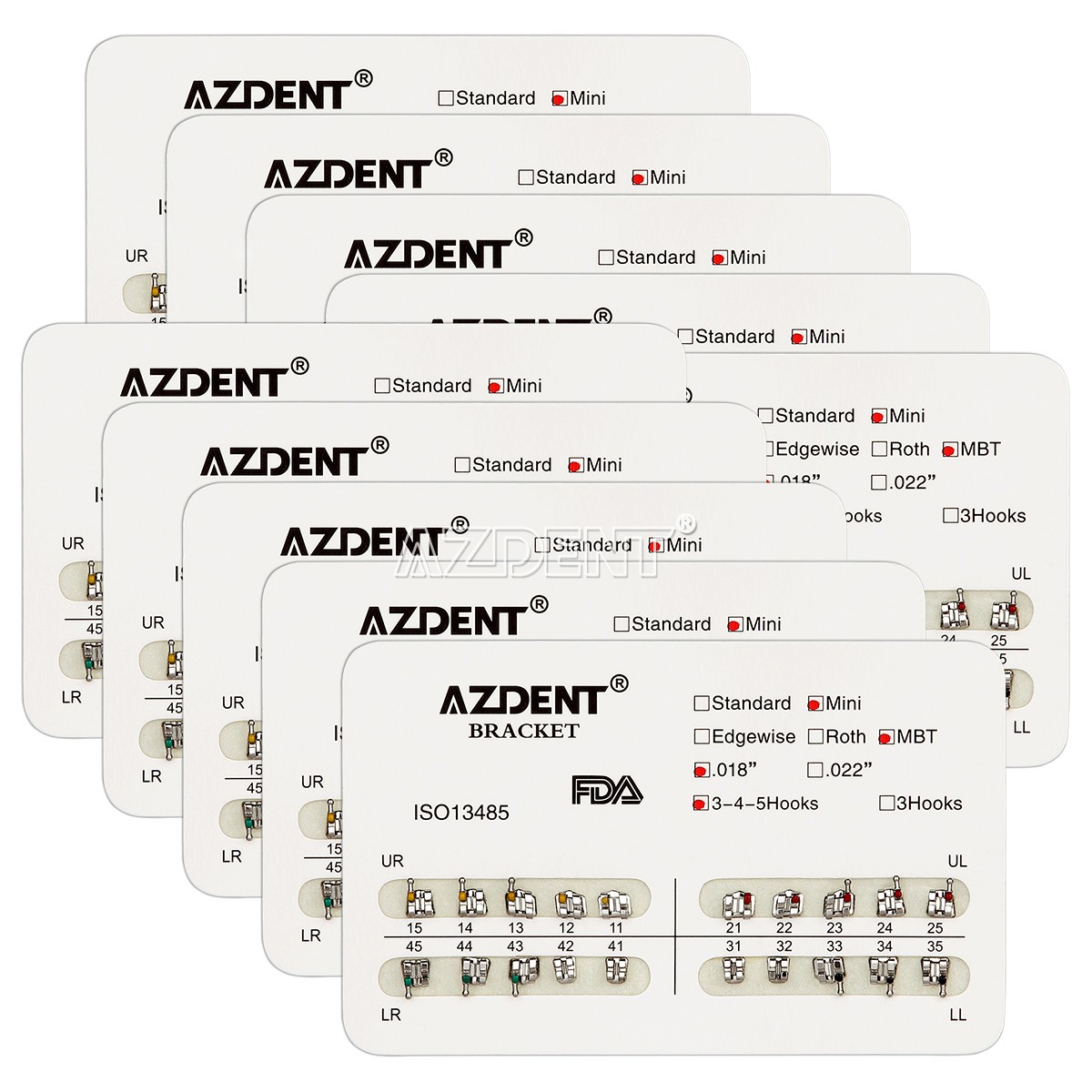 20 X AZDENT Dental Orthodontic Brackets Braces Mini MBT Slot.022 Hooks 3-4-5