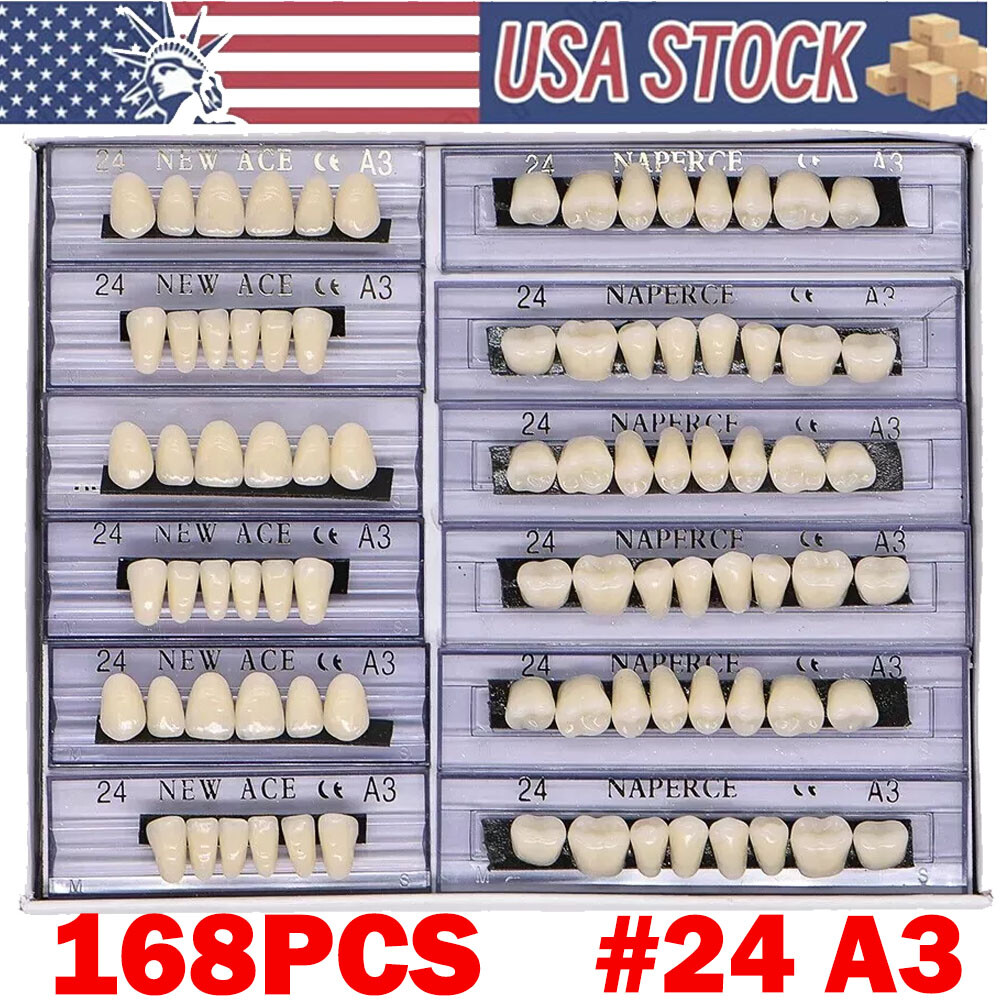 168Pcs Dental Acrylic Resin Denture 24# Shade A3 Full Upper Lower False Teeth