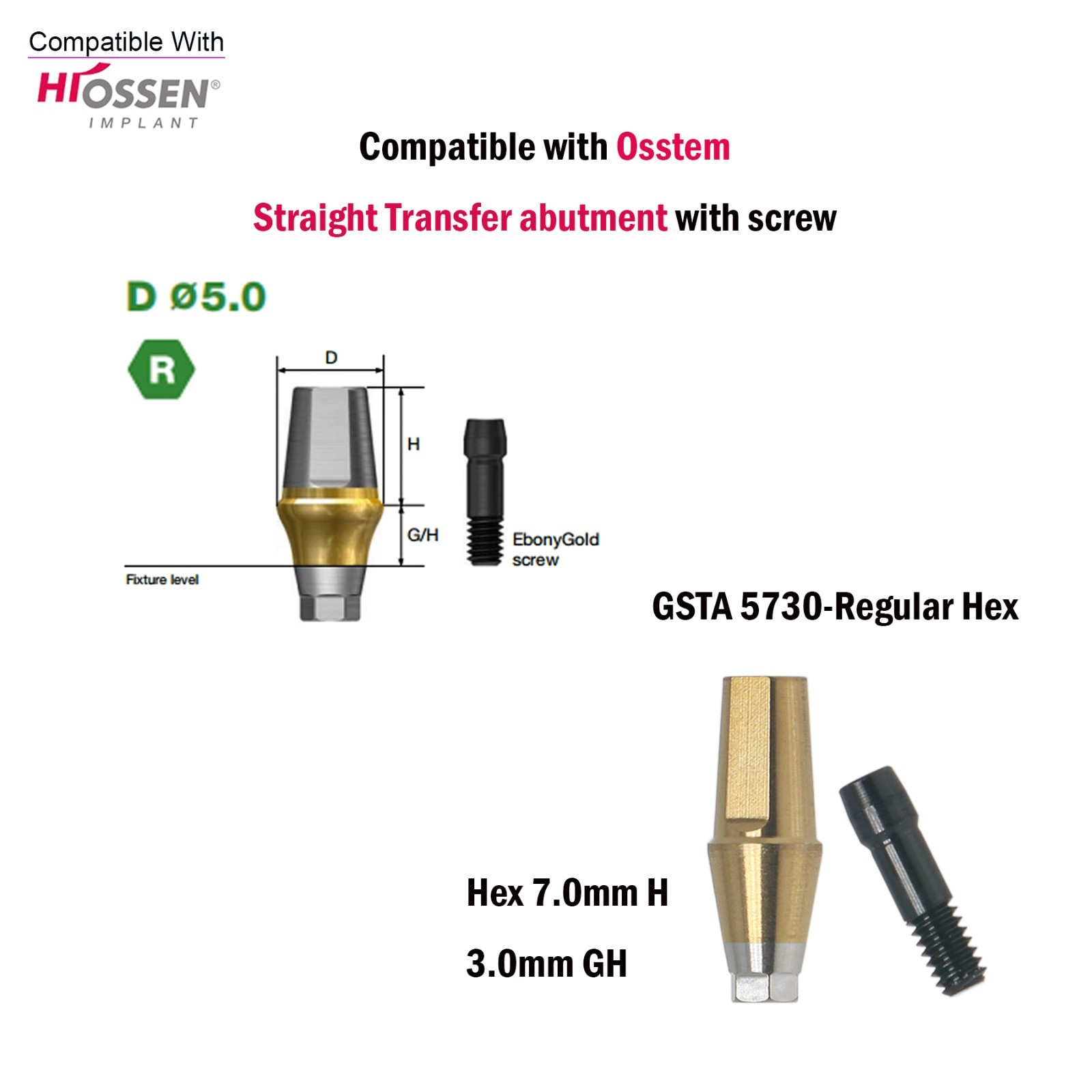 US Dental Straight Transfer Abutment Mini/Regular 1-6.0mm for Osstem Hiossen TS