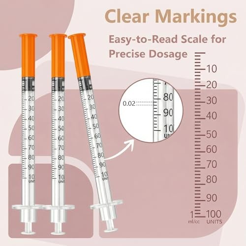 1ml 31G 5/16 Inch 8mm Syringes Box of 100 Individually Wrapped Lab Liquid