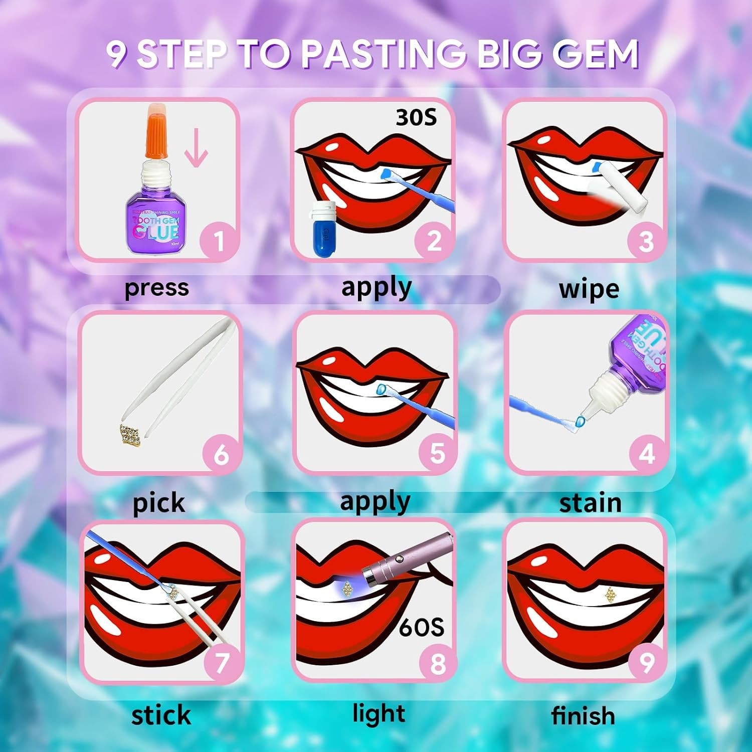 Embellish Your Smile with 30 Colorful Crystal Tooth Gems – Y2K Fashion