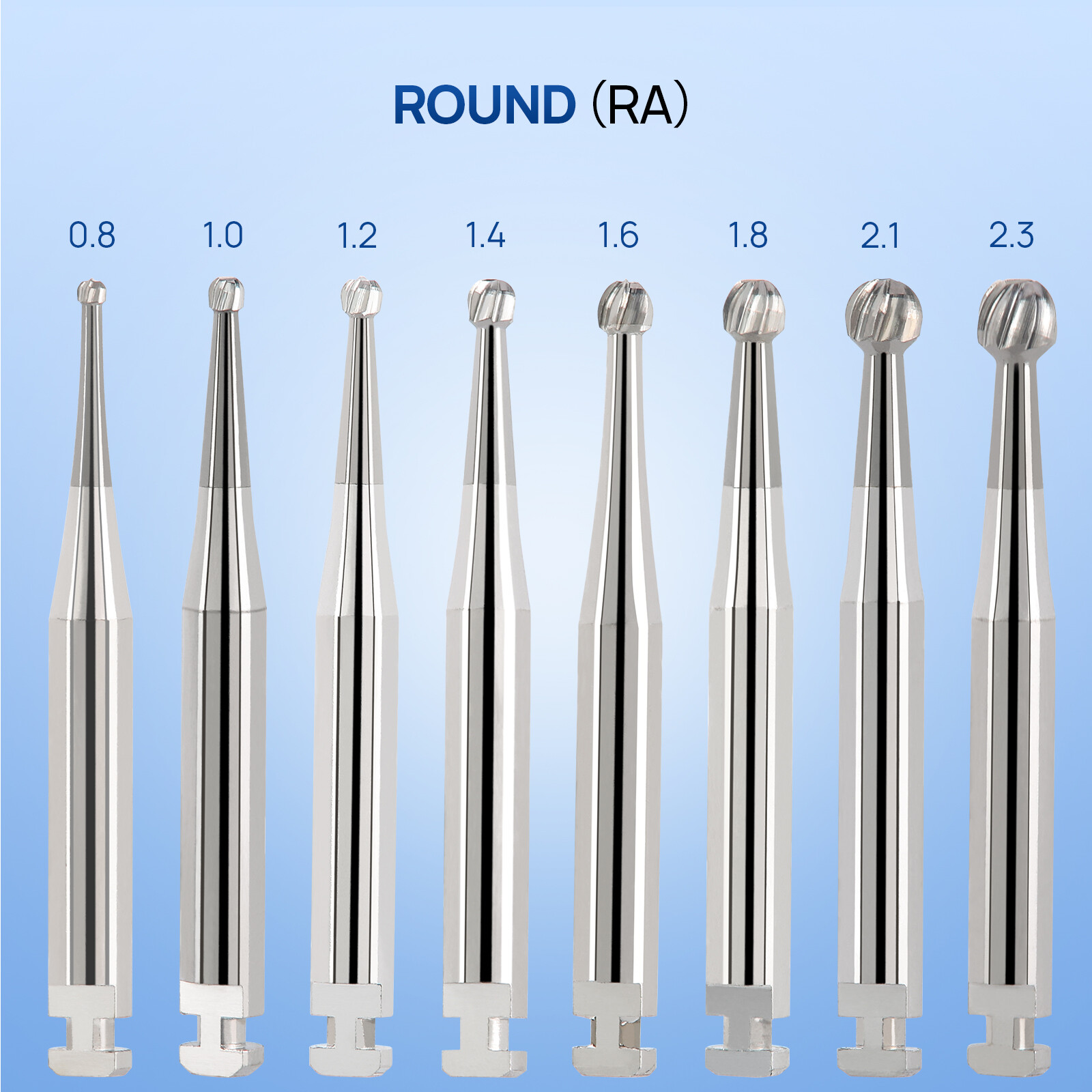 JMU Dental Round Carbide Burs 22mm for Slow Speed Handpiece AR#1-#8 5pcs/PK