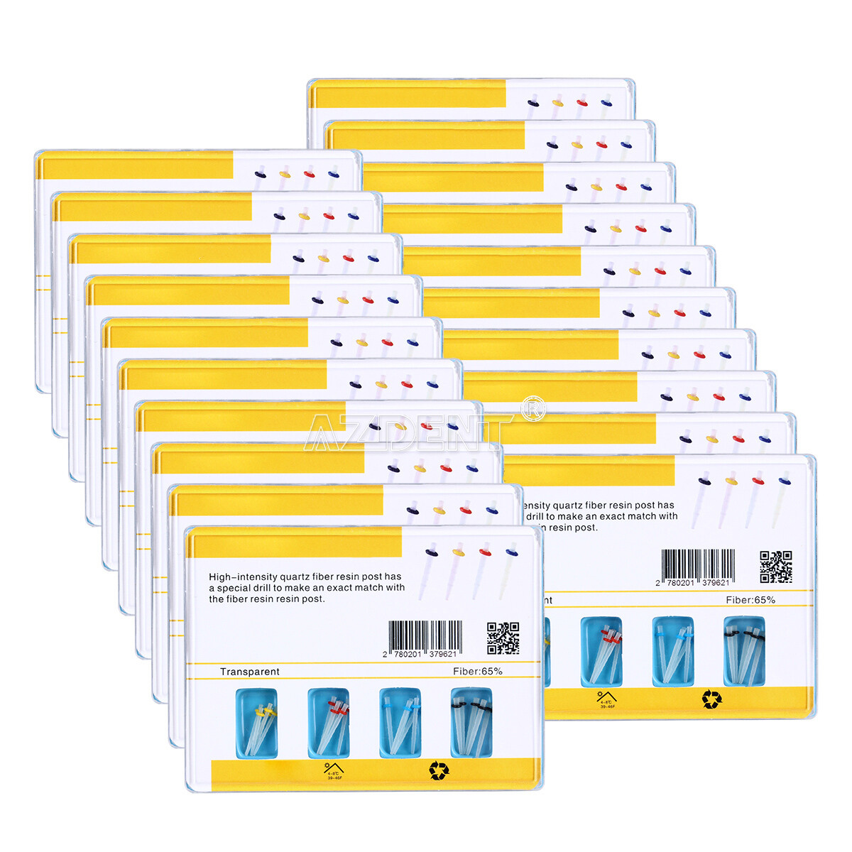 AZDENT Dental AAA Fiber Posts Resin High-intensity Screw Thread Glass & 4 Drills