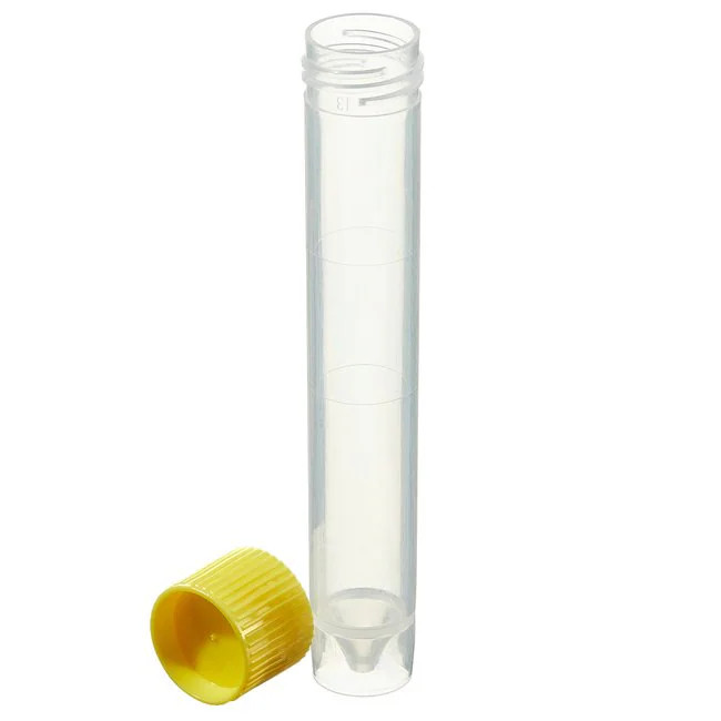25 Pack 13ml Clear Plastic Test Tube Vials Yellow Screw on Top (121°C To -196°C)