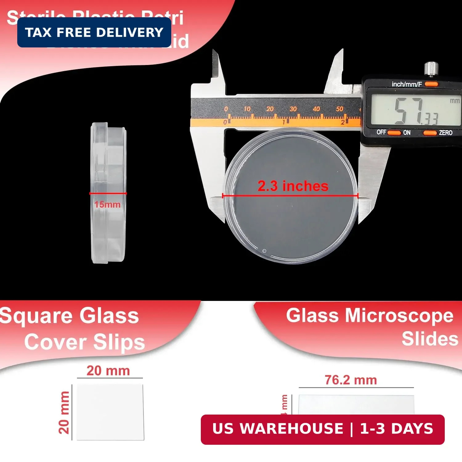 60mm Diax15mm Deep Lab Petri Plate Dish with Lid Set | 50 Pcs Blank Microscope S