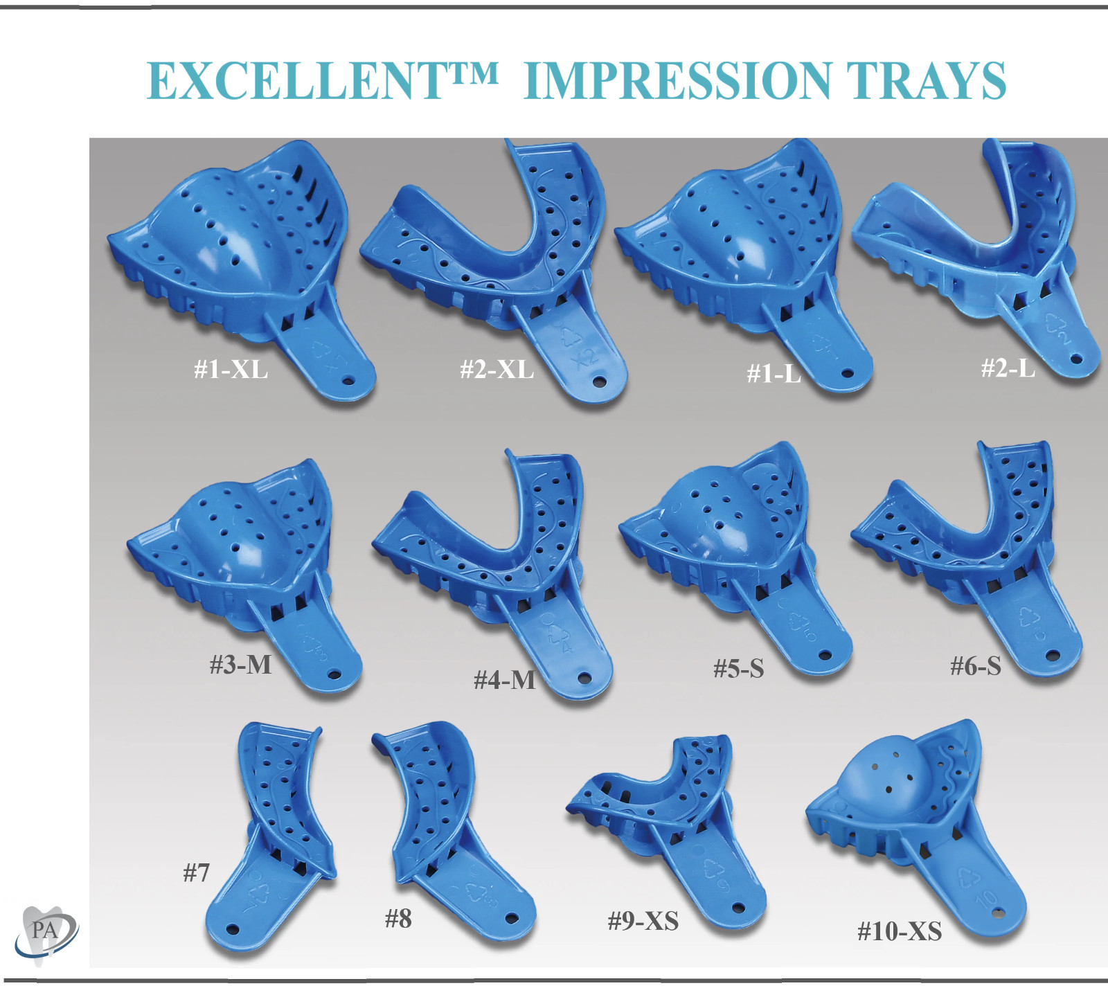 12Pc Dental Impression Trays Plastic Perforated Denture Upper/Lower, S, M, L, XL