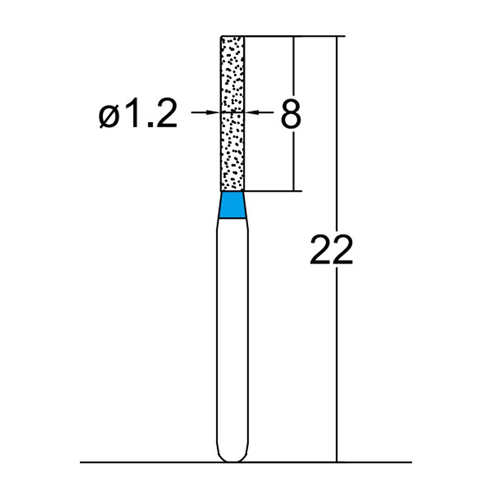 Cylindrical 1.2 mm Dia. Medium Grit Diamond Dental Bur 25 Pcs. 107.12M1