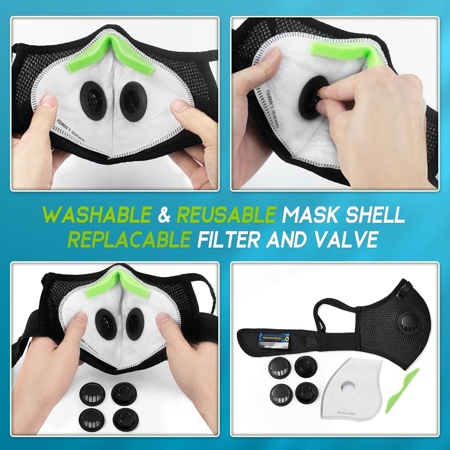 2Pack Face Mask with Active Carbon Filter Breathing Valves Reusable Cycling Mesh