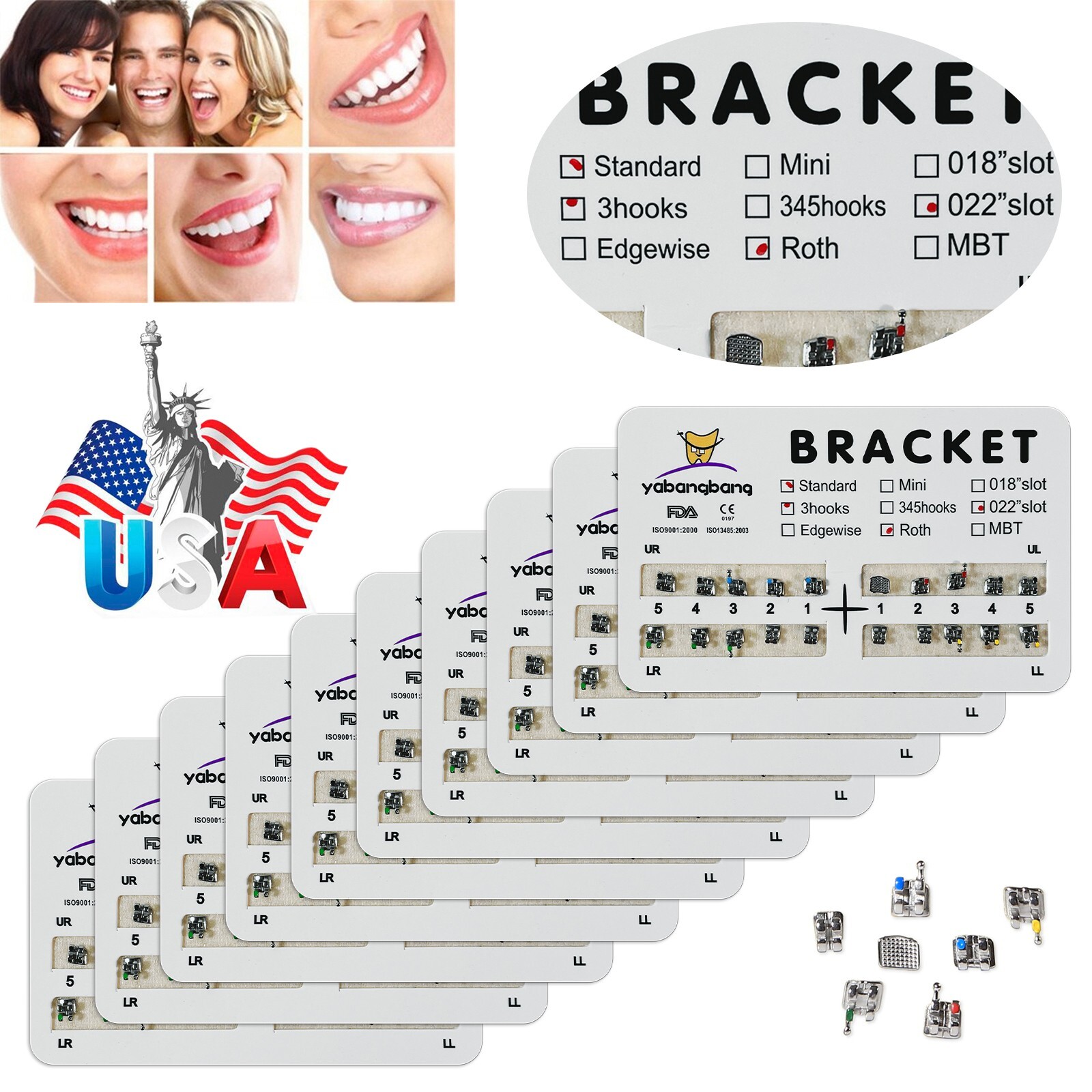 10 Packs/200 pcs Dental Ortho Brackets Metal Braces Standard Roth 022 Hooks 3