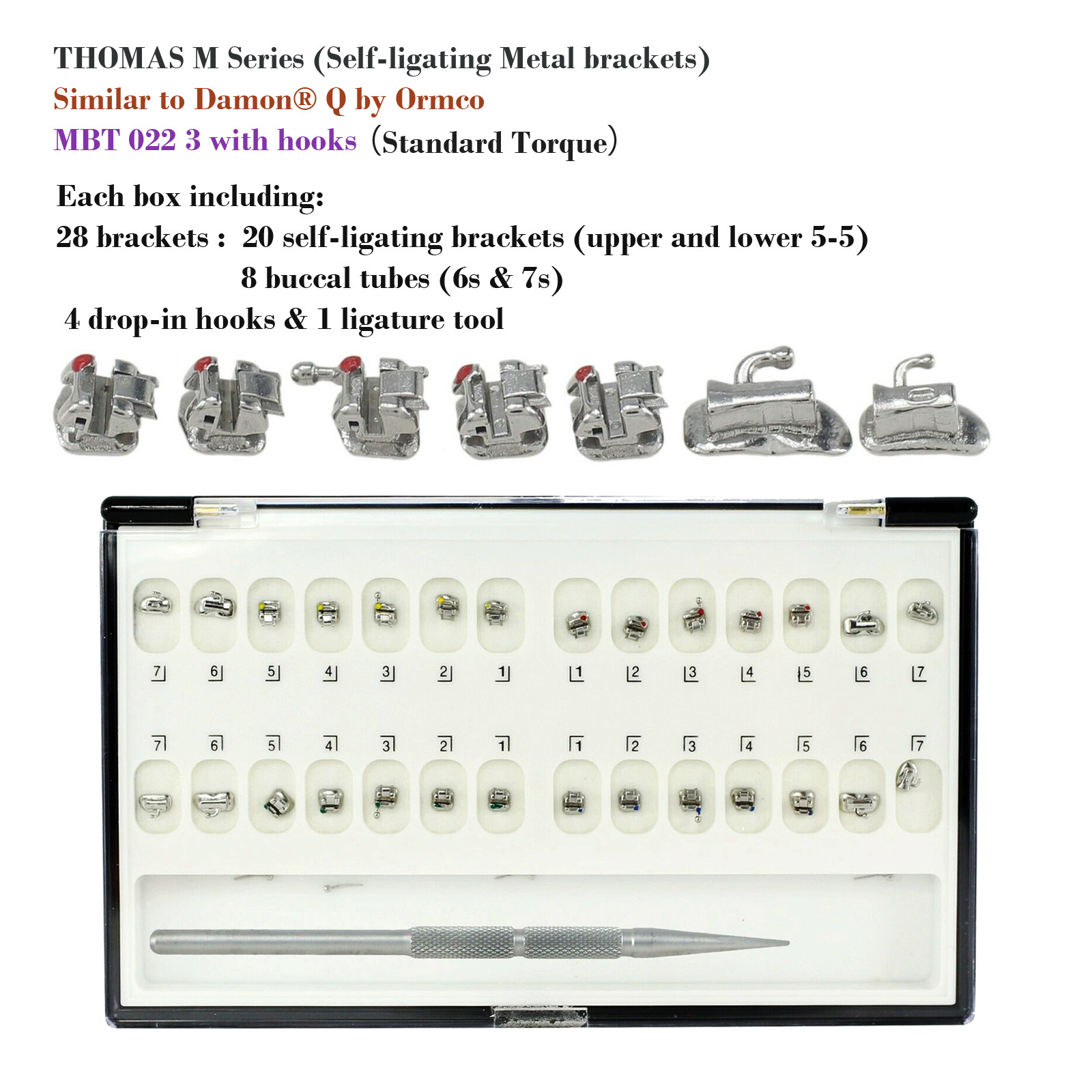 Orthodontic Self Ligating Brackets Mini Metal Braces Roth MBT 022 345H DAMON Q