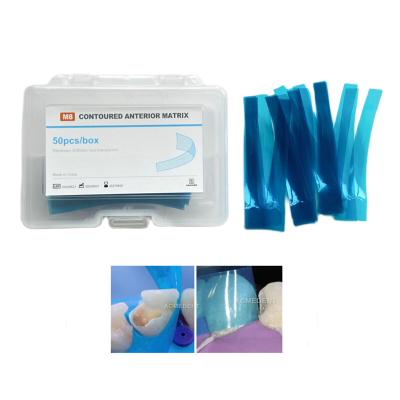 Dental Blue Strip M8 Contoured Anterior Matrix Restoration Matrices 0.05mm