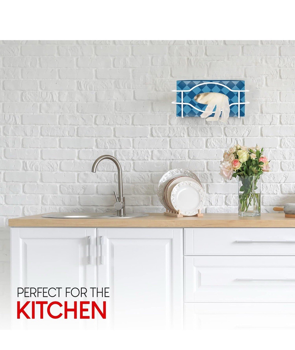 Stock Your Home (White Metal Single Gloves Dispenser, Tissue Box Shelf