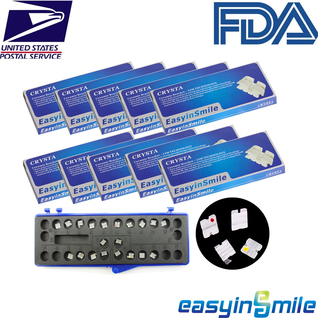 1/10PK Dental Brackets Orthodontic Ceramic Braces Clear MBT Roth 022 Hooks 3/345