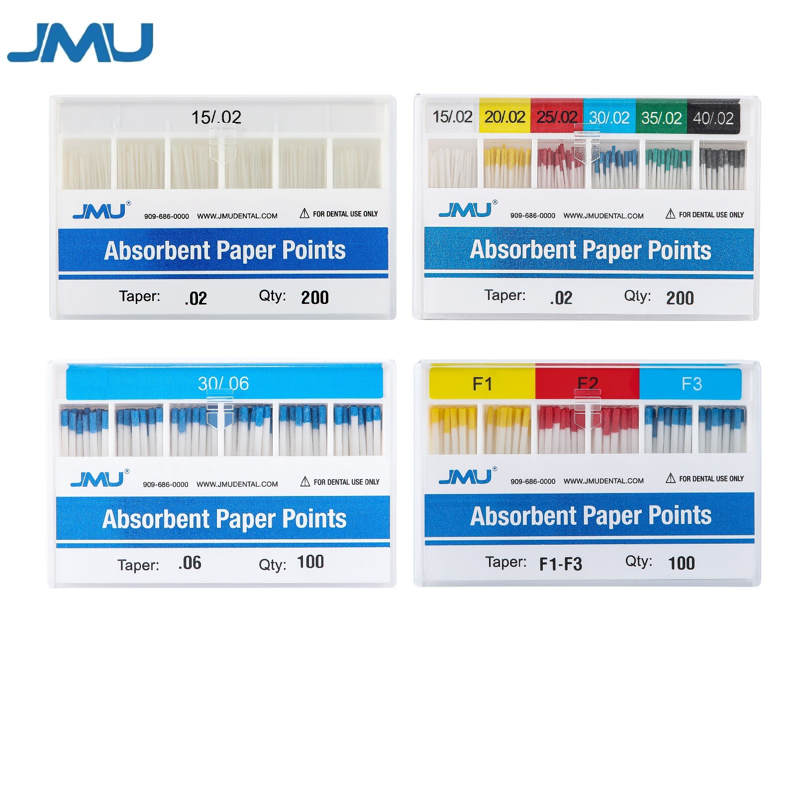 JMU Dental Absorbent Paper Points .02/.04/.06 Taper #F1-F3 Assorted