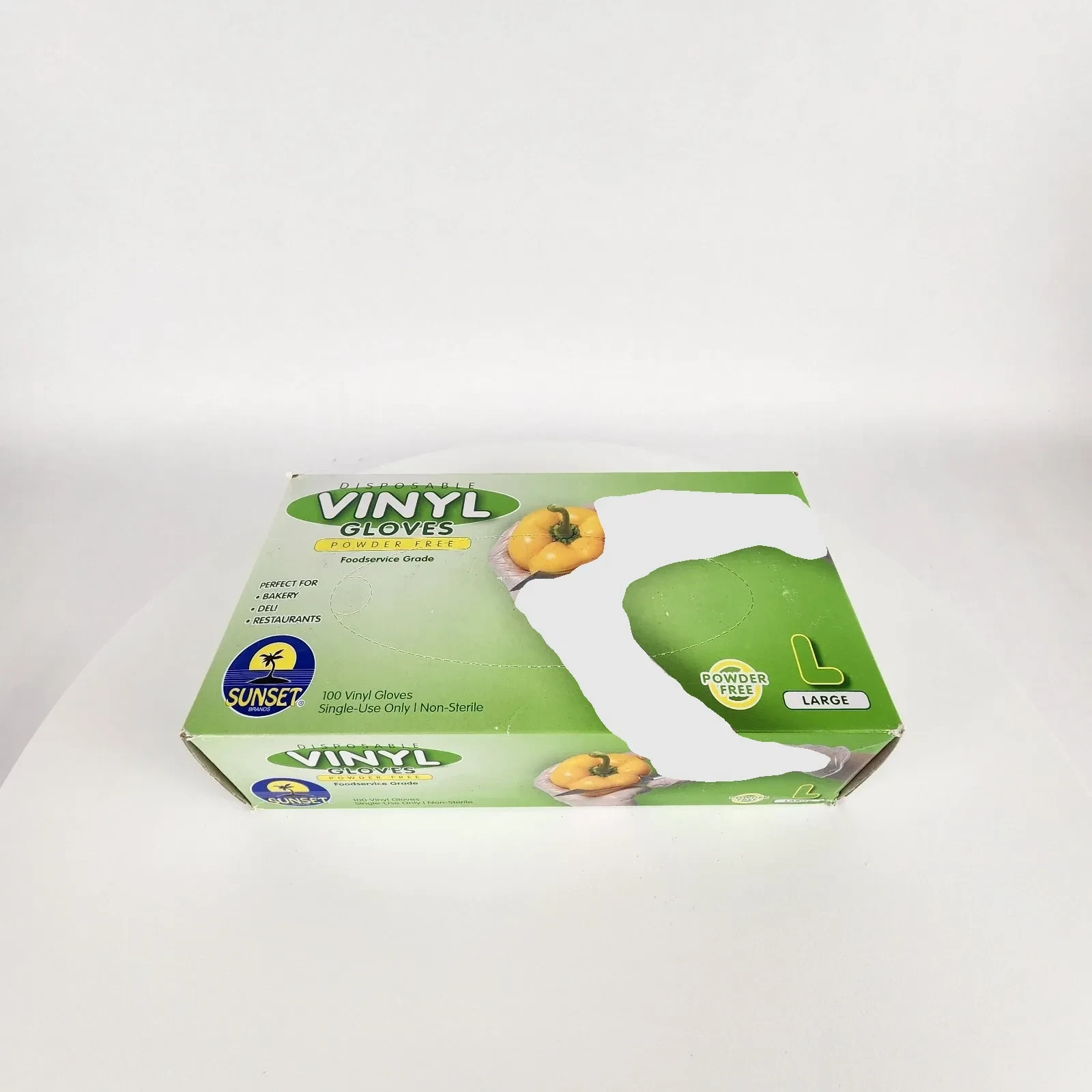 100 Sunset Vinyl Gloves Powder-Free Food service Disposable Latex Nitrile Free L