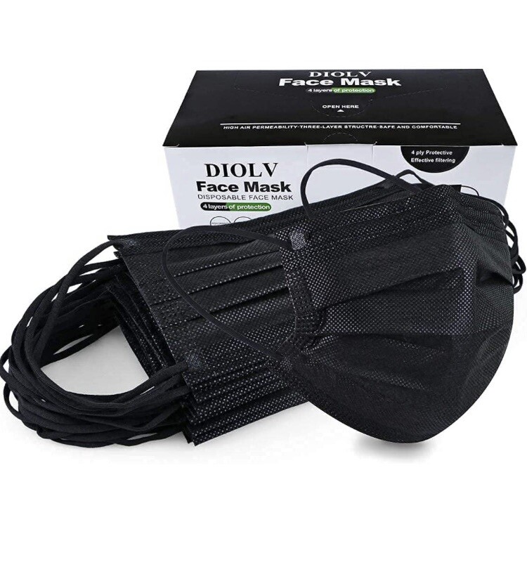 50 Black Face Mask Kids Youth Mouth Nose Protector Respirator Disposable Small
