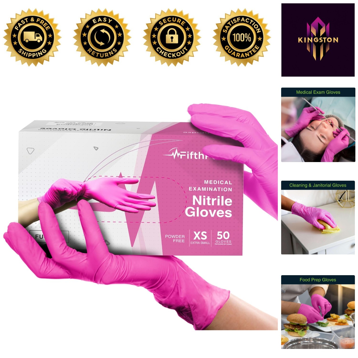 Hot Pink 3 Mil Nitrile Exam Gloves – Unisex, Latex-Free, Pack of 50 for Safety
