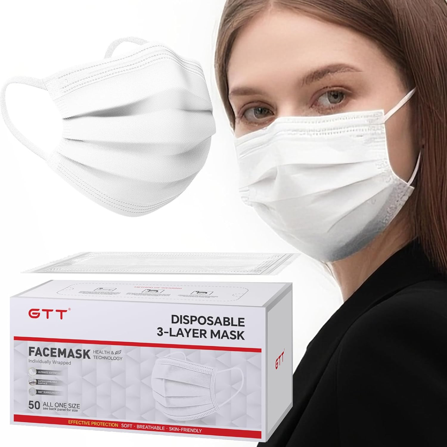 ASTM Level 3 Highly Protective Disposable 3 Ply Face Masks with Individual Packa