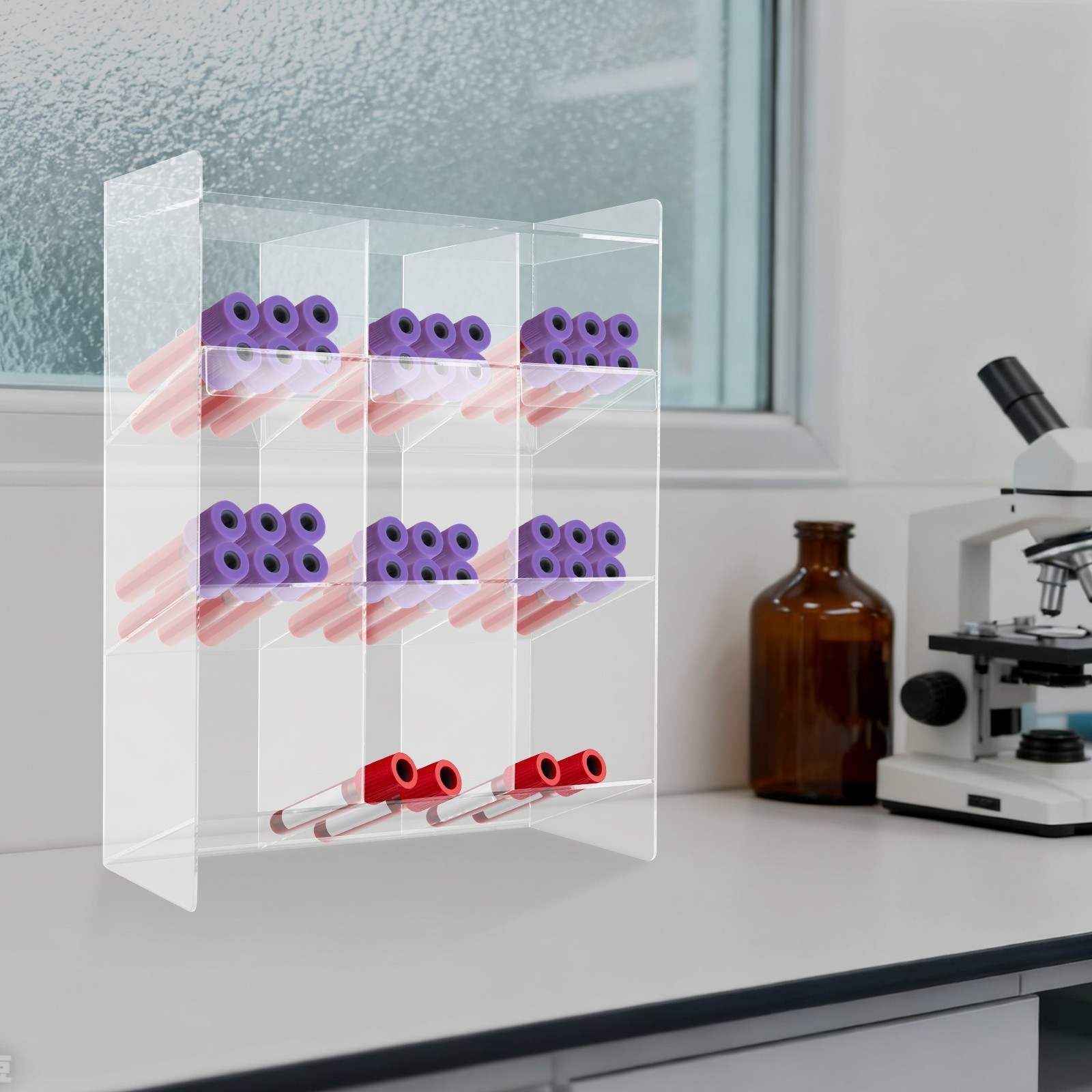 Test Tube Rack, 9 Compartment Lab Organizer, Acrylic Tube Rack, 12*5.5*16Inches