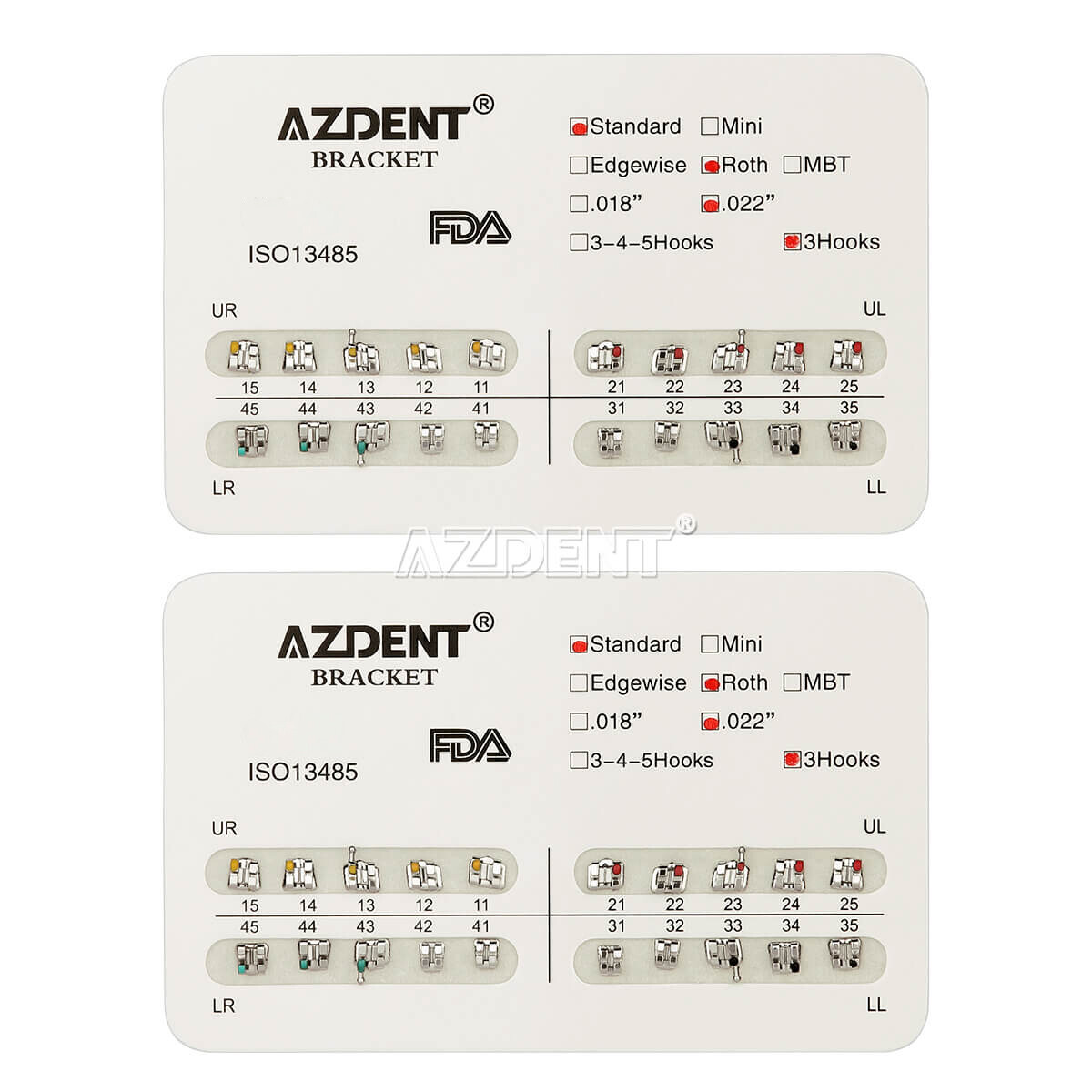 10 Packs Dental Orthodontic Bracket Brace Standard Roth 022 Hooks 3 Metal AZDENT