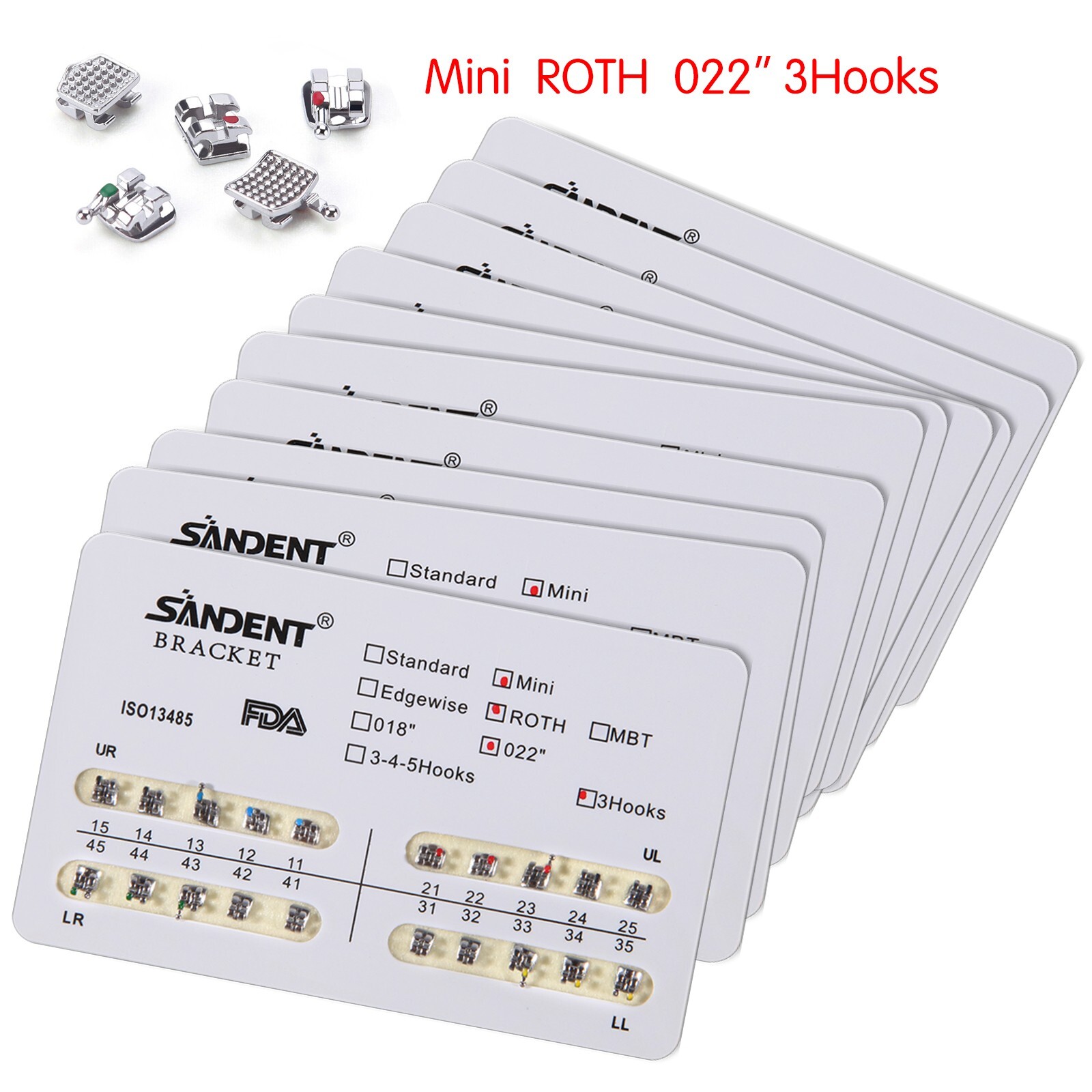 10 Packs USA Dental Orthodontics Brackets Braces Mini Roth 022″Slot 3 Hooks