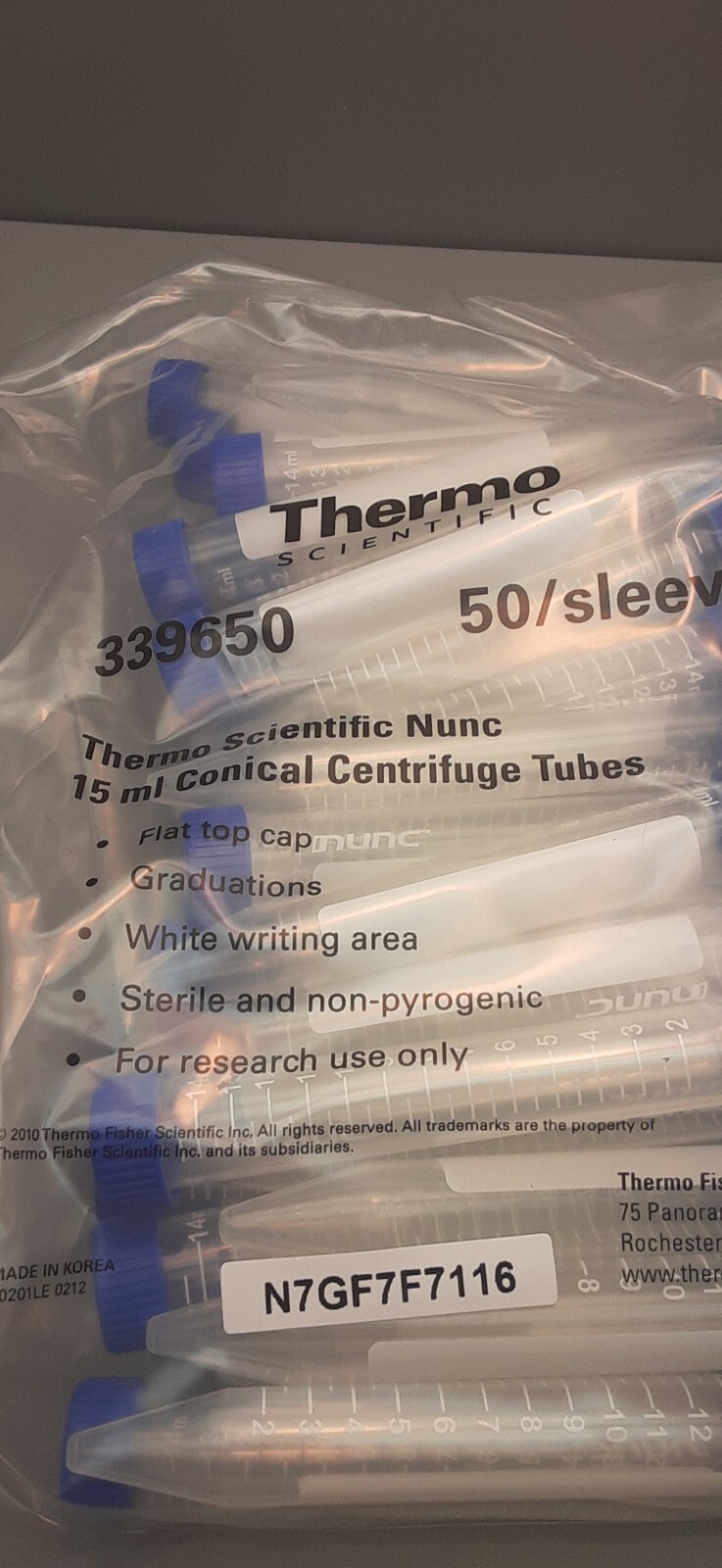 Thermo Scientific Nunc 15ml Conical Centrifuge Tubes (sealed 50 pk) 339650