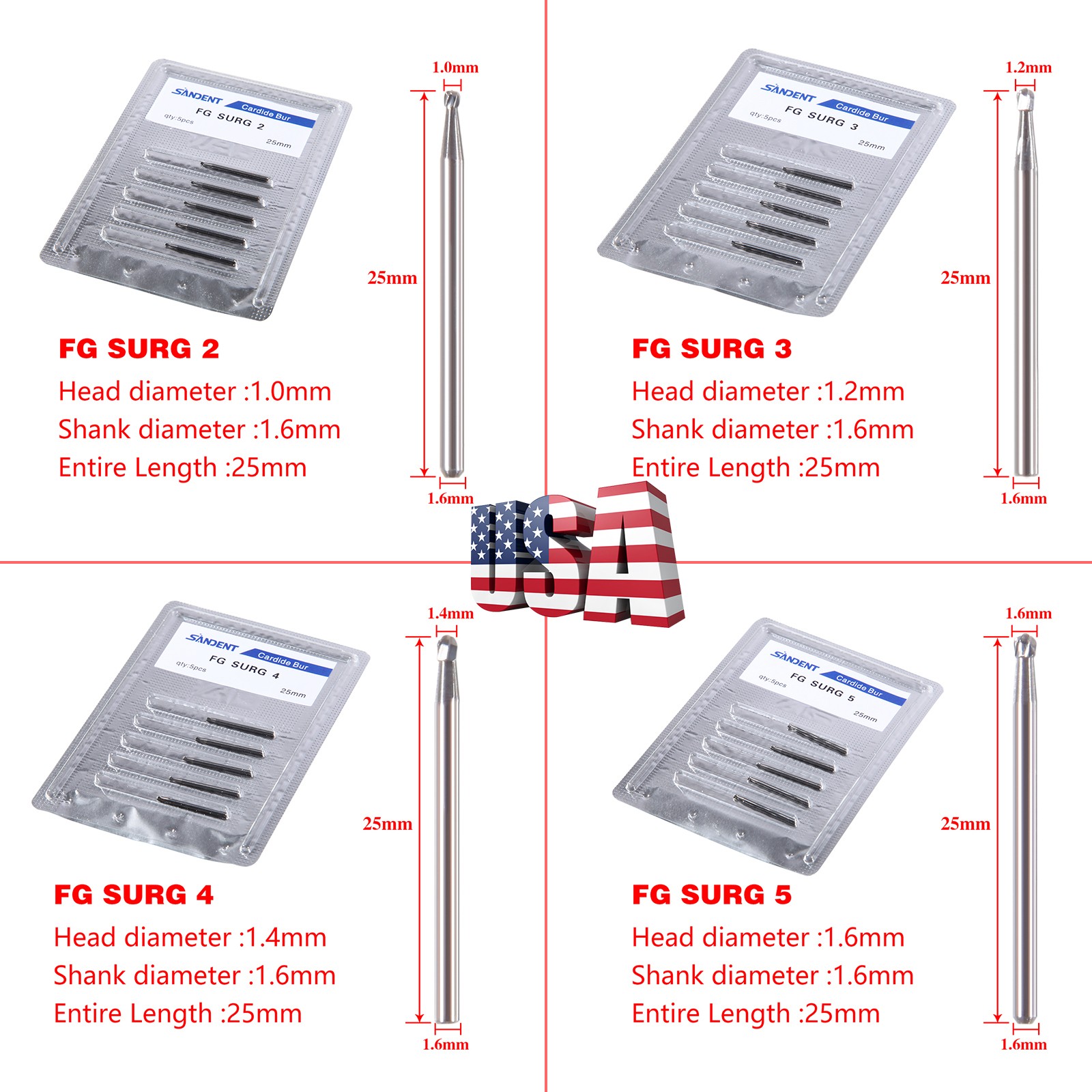 5pcs/box Dental FG Carbide Burs Surgical Drills for High Speed Handpiece