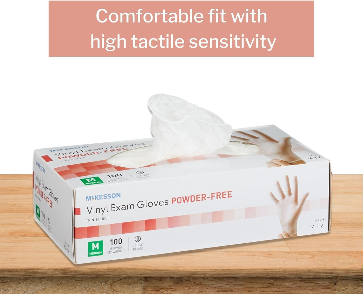 Vinyl Exam Gloves, Non-Sterile, Powder-Free, Medium, 100 Count, 1 Box