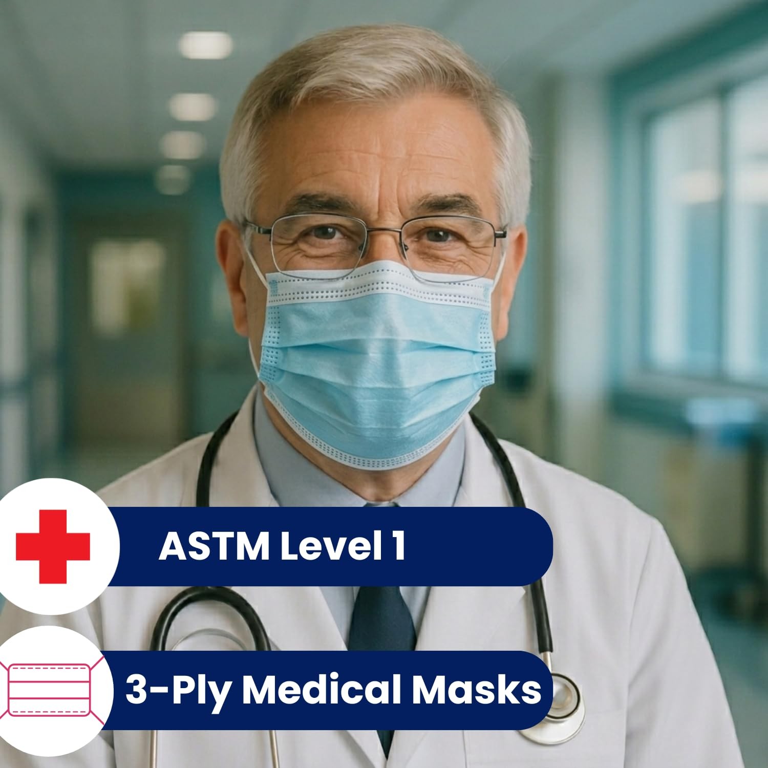 USA Blue Face Mask, Disposable – Face Masks Medical Grade (ASTM Level 1), 3 P…