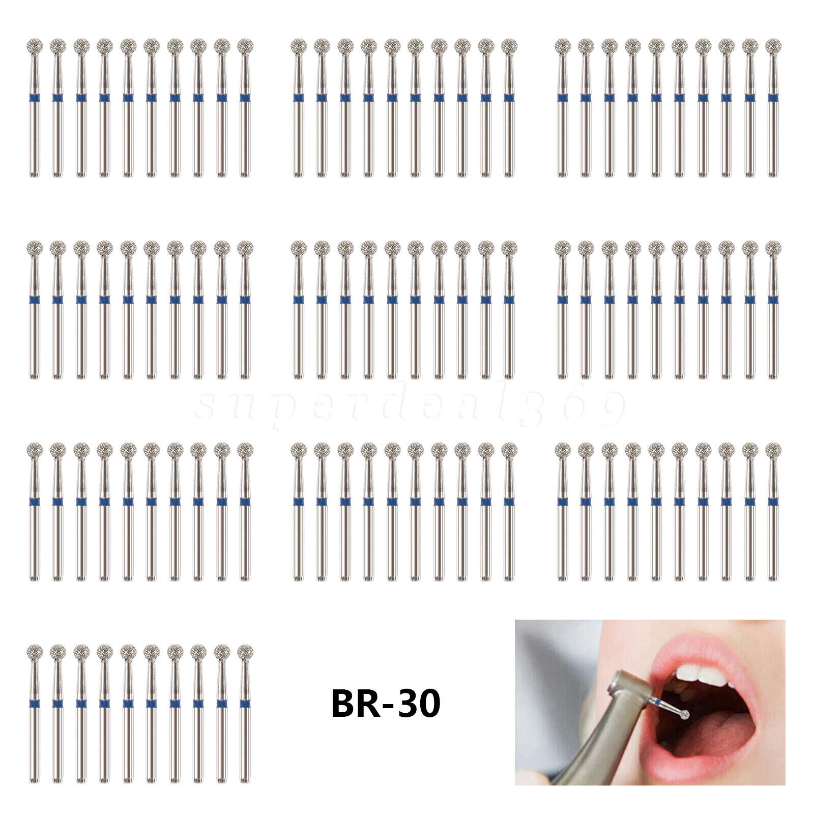 50Pcs Dental Diamond Ball Round Burs FG 1.6mm for High Speed Handpiece BR-30 SA