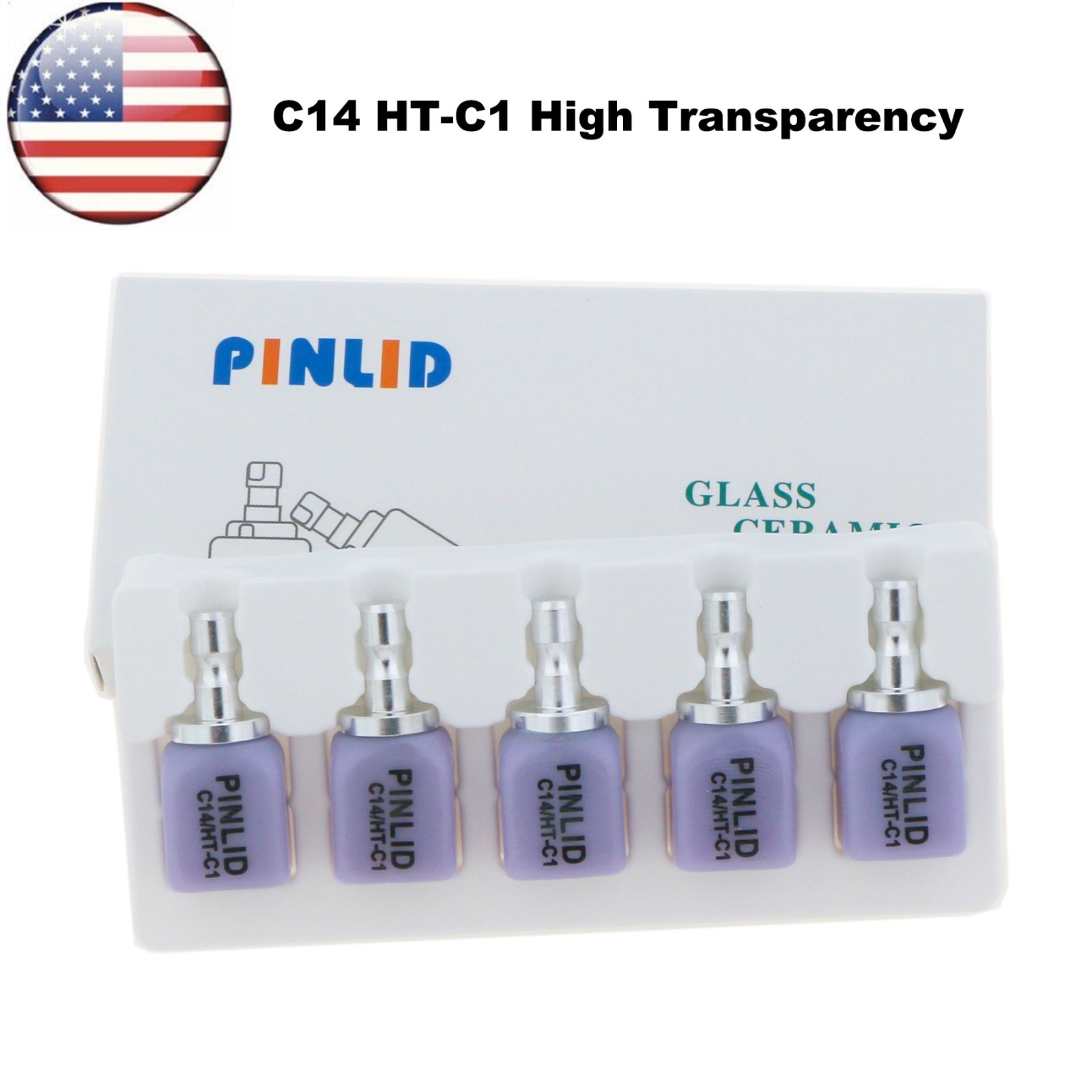 US HT C14 Dental Emax Glass Ceramic Lithium Dislicate Blocks CEREC CAD CAM Block