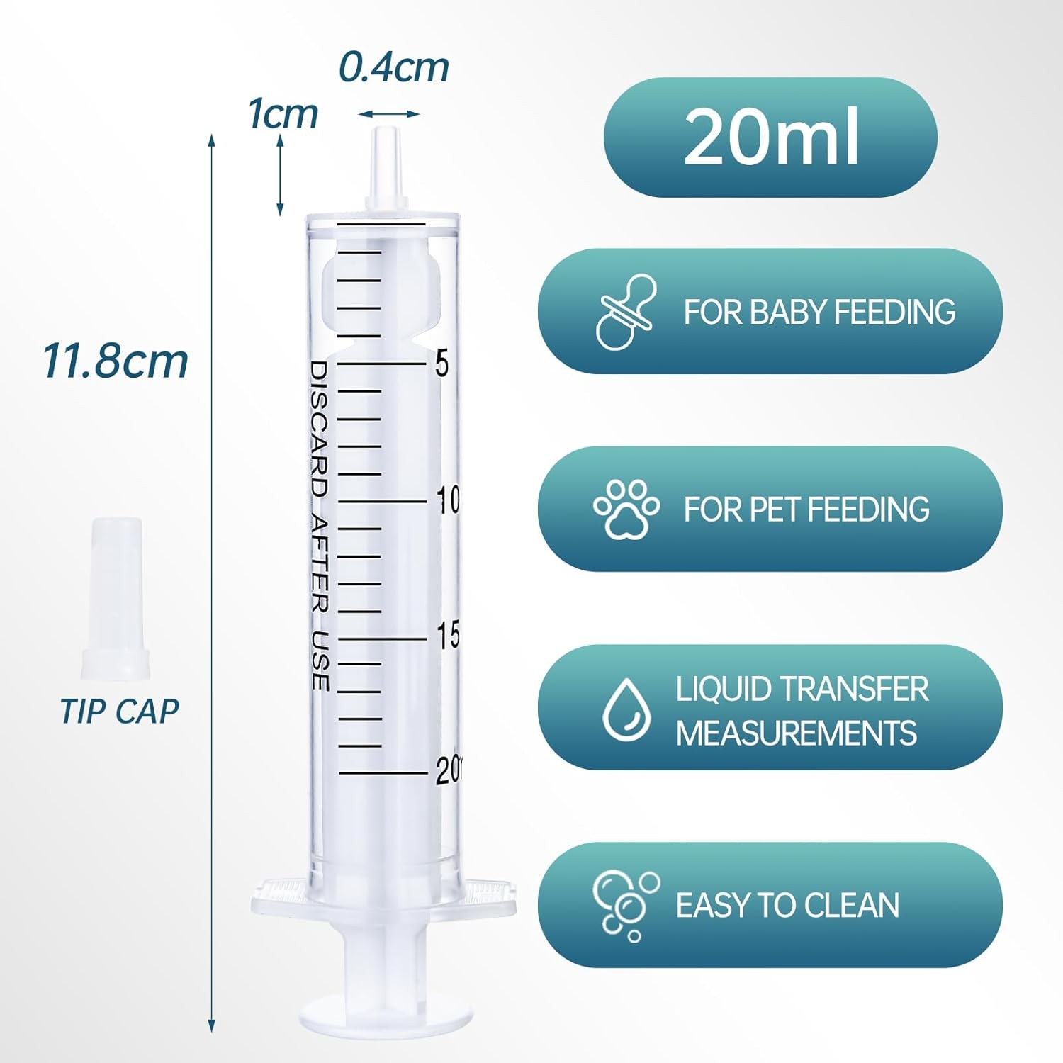 30pcs 20ml/cc Plastic Syringes with Caps Without Rubber Stopper in