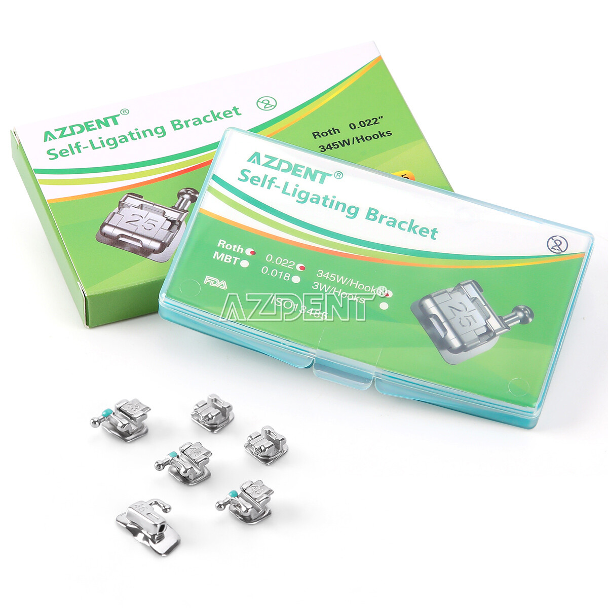 AZDENT Dental Self-Ligating Bracket Buccal Tube MBT Roth 0.022 Hooks 345/Tool