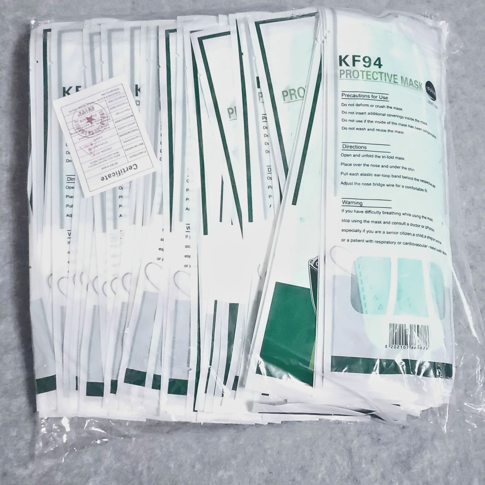 KF94 Protective 100 Pcs 4 Layer Face Mask Disposable Green