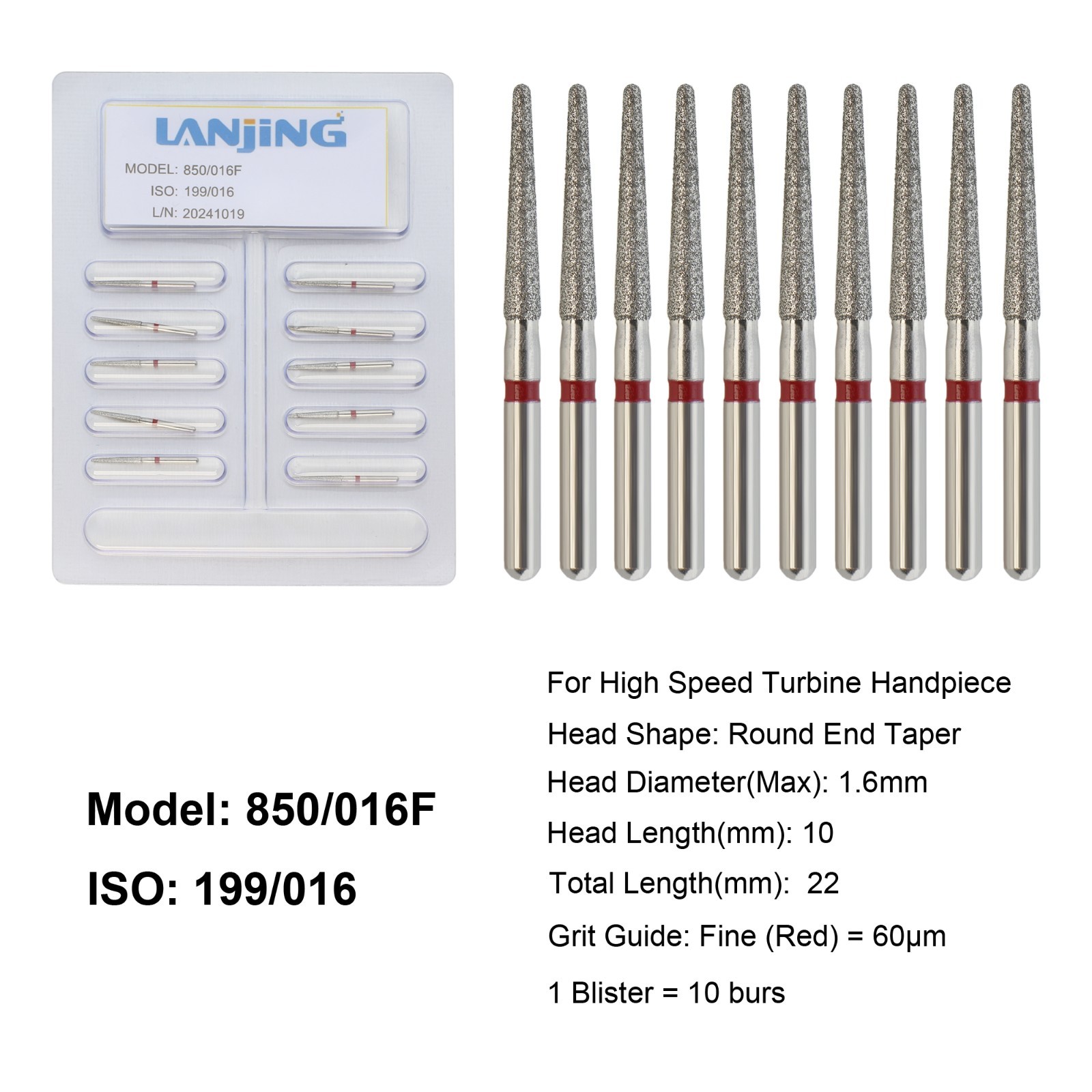 Dental Diamond Burs FG Round End Taper Bur Super Coarse Fine High Speed 856 850