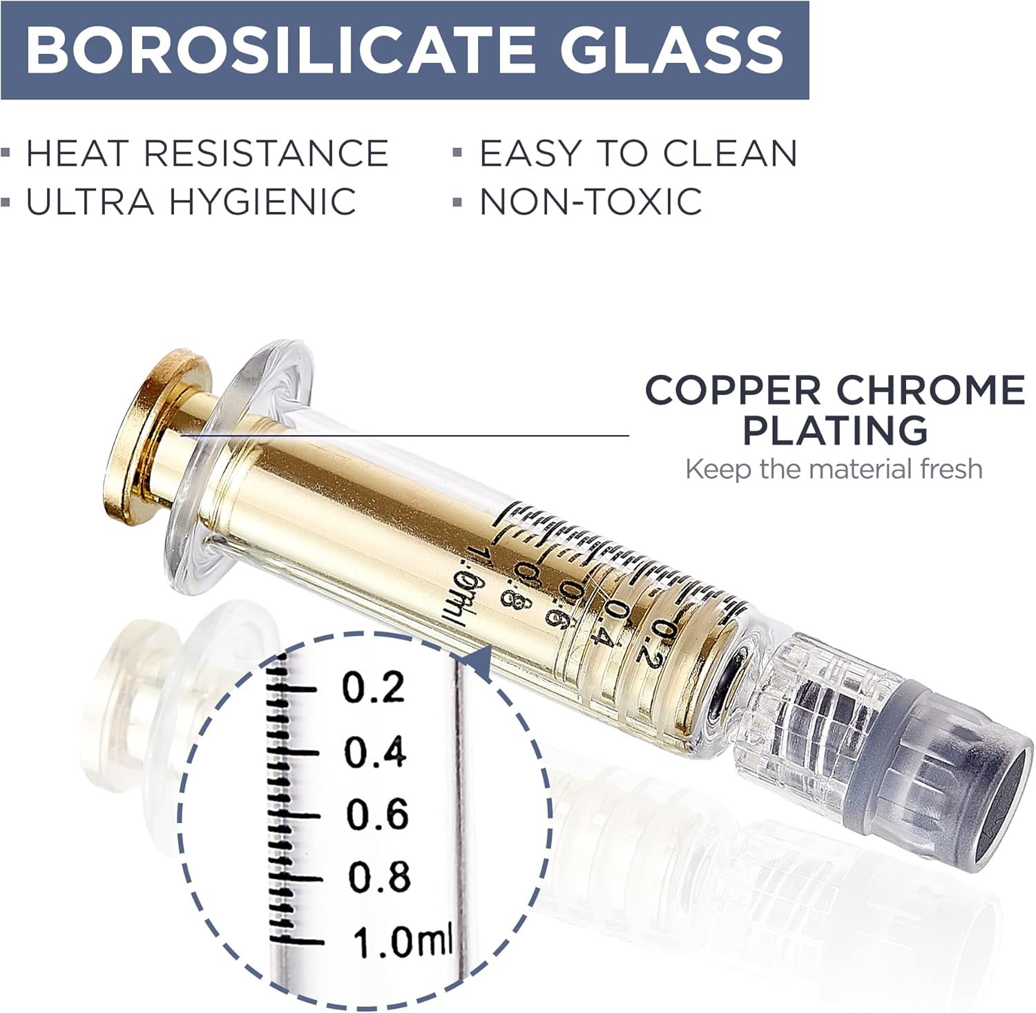 New 1ML Borosilicate Glass Tubes With Golden Metal Plunger for Liquid Glue Oil
