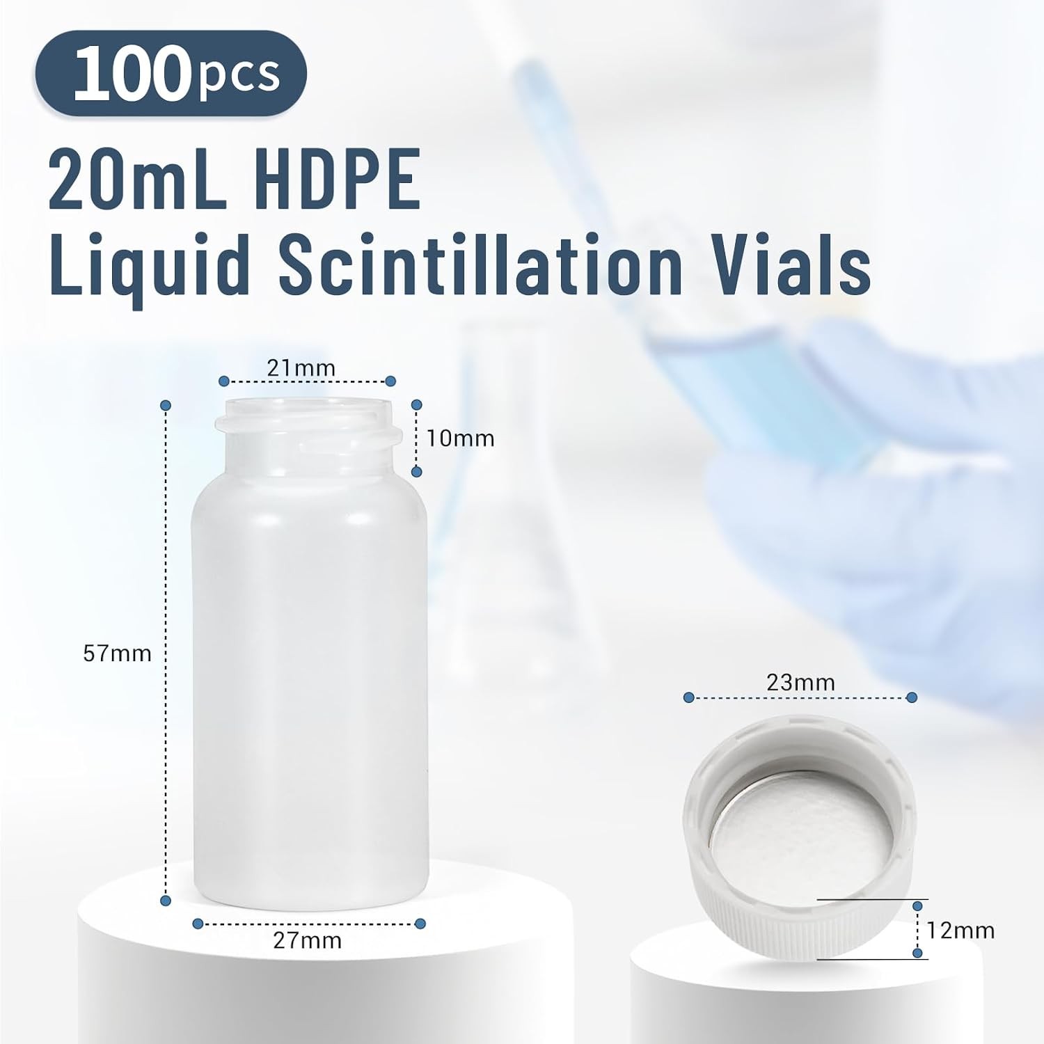 100PCS 20mL Scintillation Vial Plastic Counting Vials Small Sample Vials w/ Caps