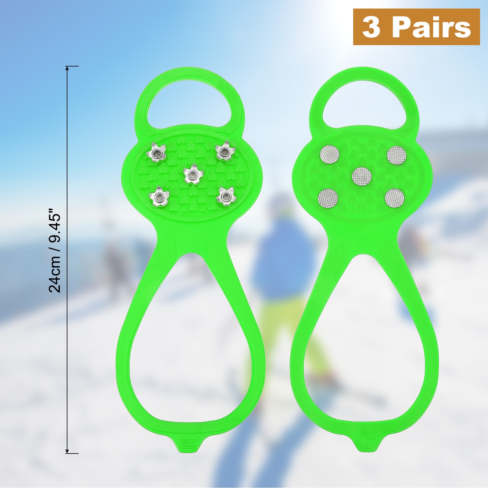 3 Pcs Non-Slip Spikes, 5 Tooth Steel Nails Ice Cleats, Green Size-M