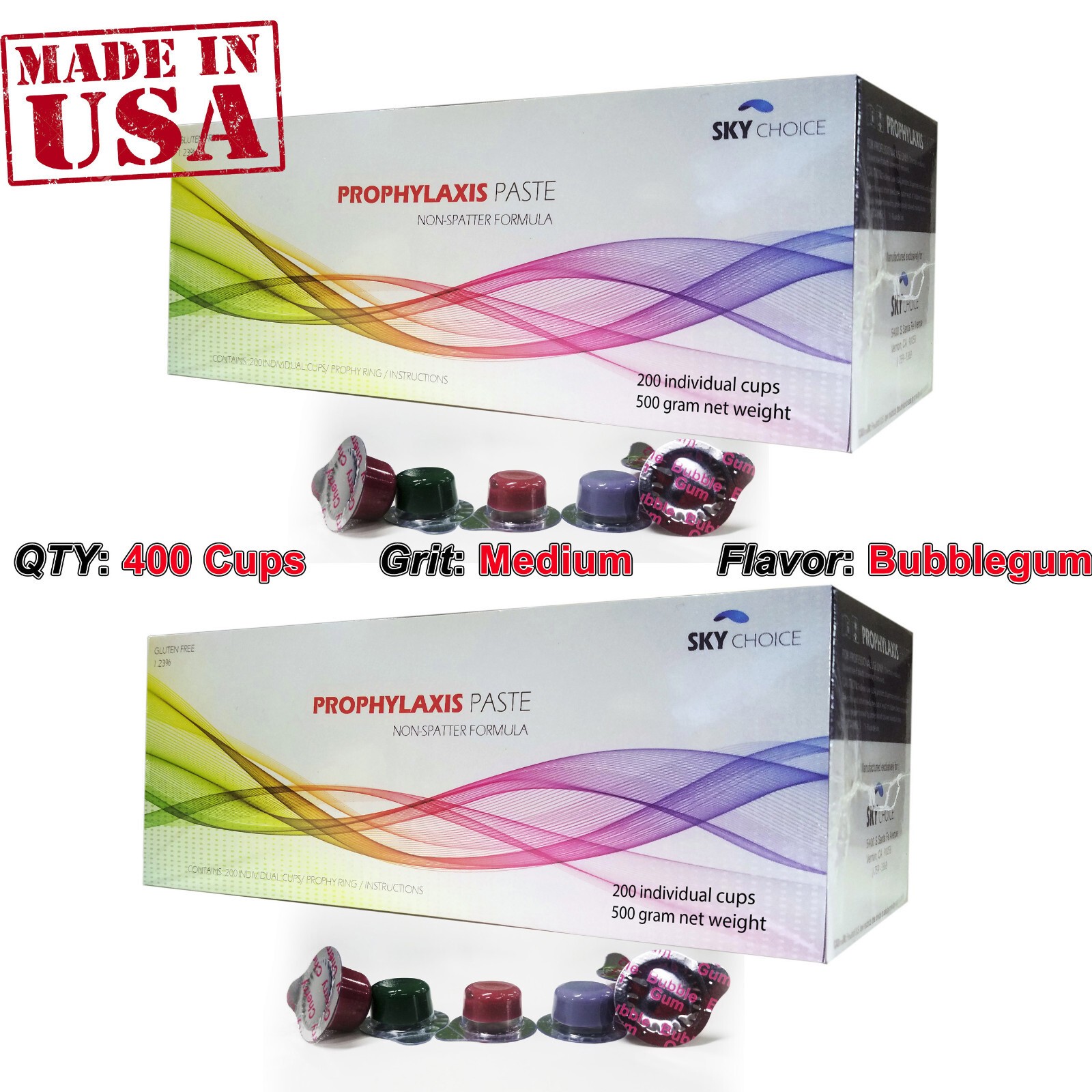 400 Dental Prophy Paste cups Prophylaxis NonSplatter Medium Grit Bubblegum