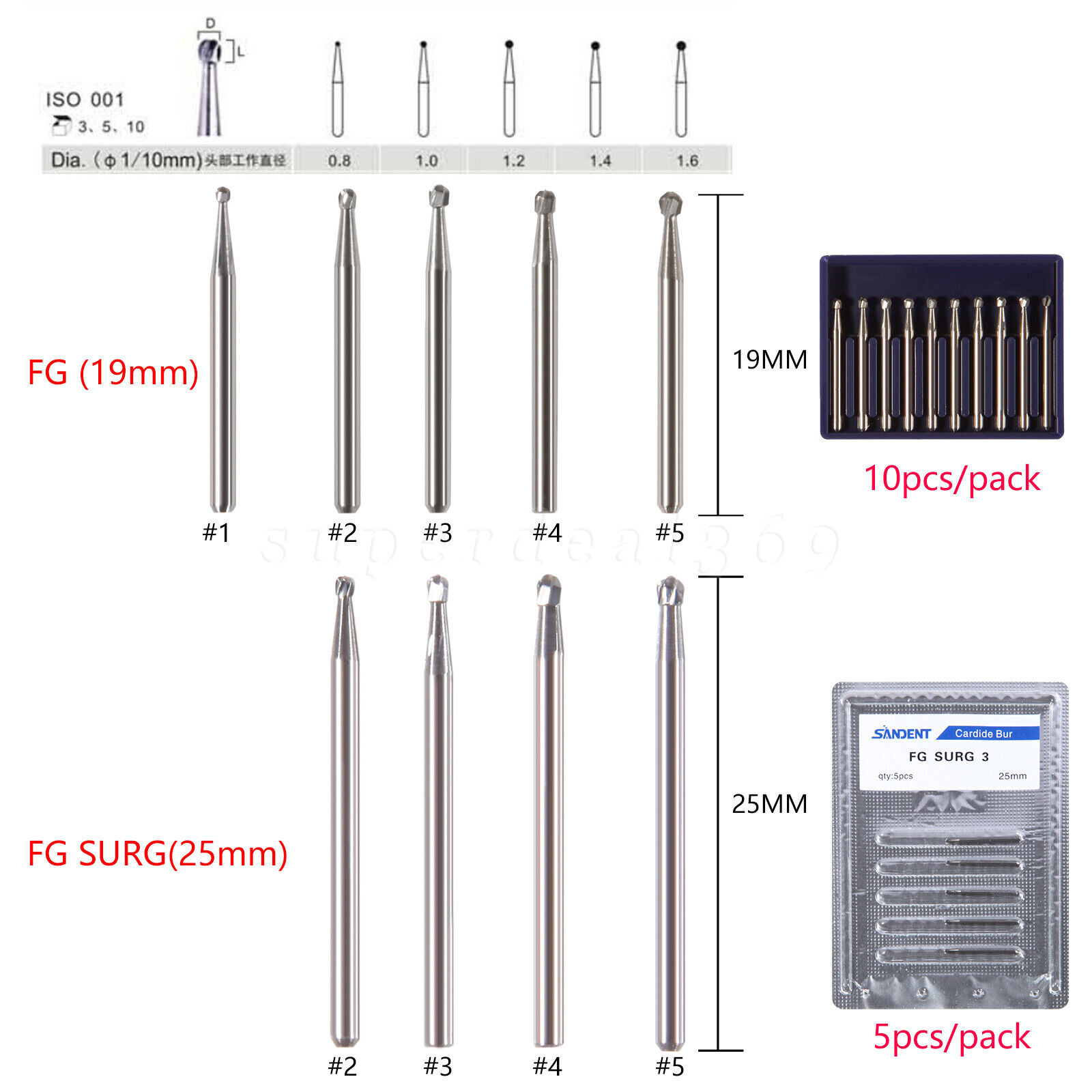 1-10 packs Dental Surgical Tungsten Carbide Burs Endo-Z FG SURG Bur 19mm-25mm ty