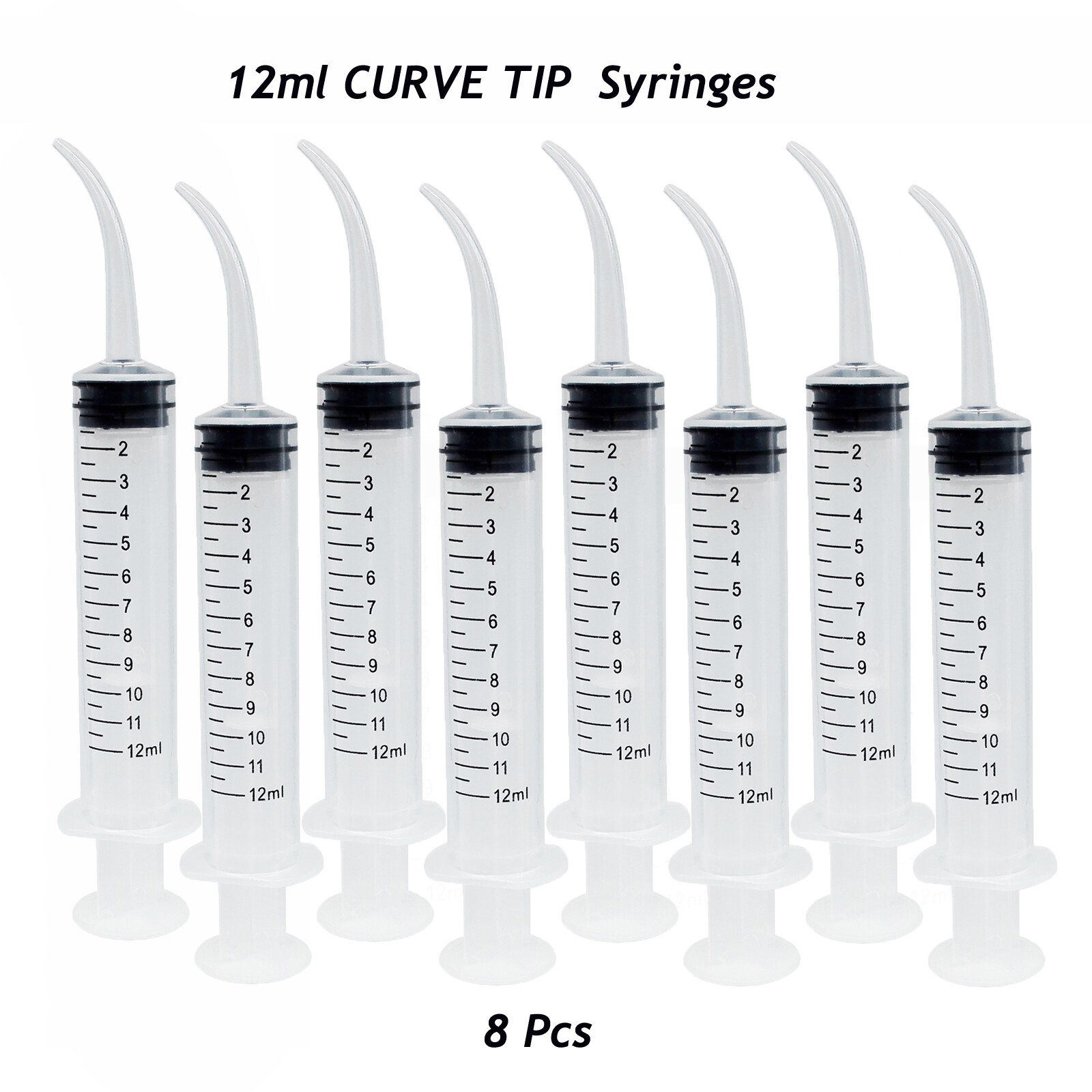 8 Pack Disposable Dental Syringe 12Ml with Curved Tip Dental Irrigation Syringe
