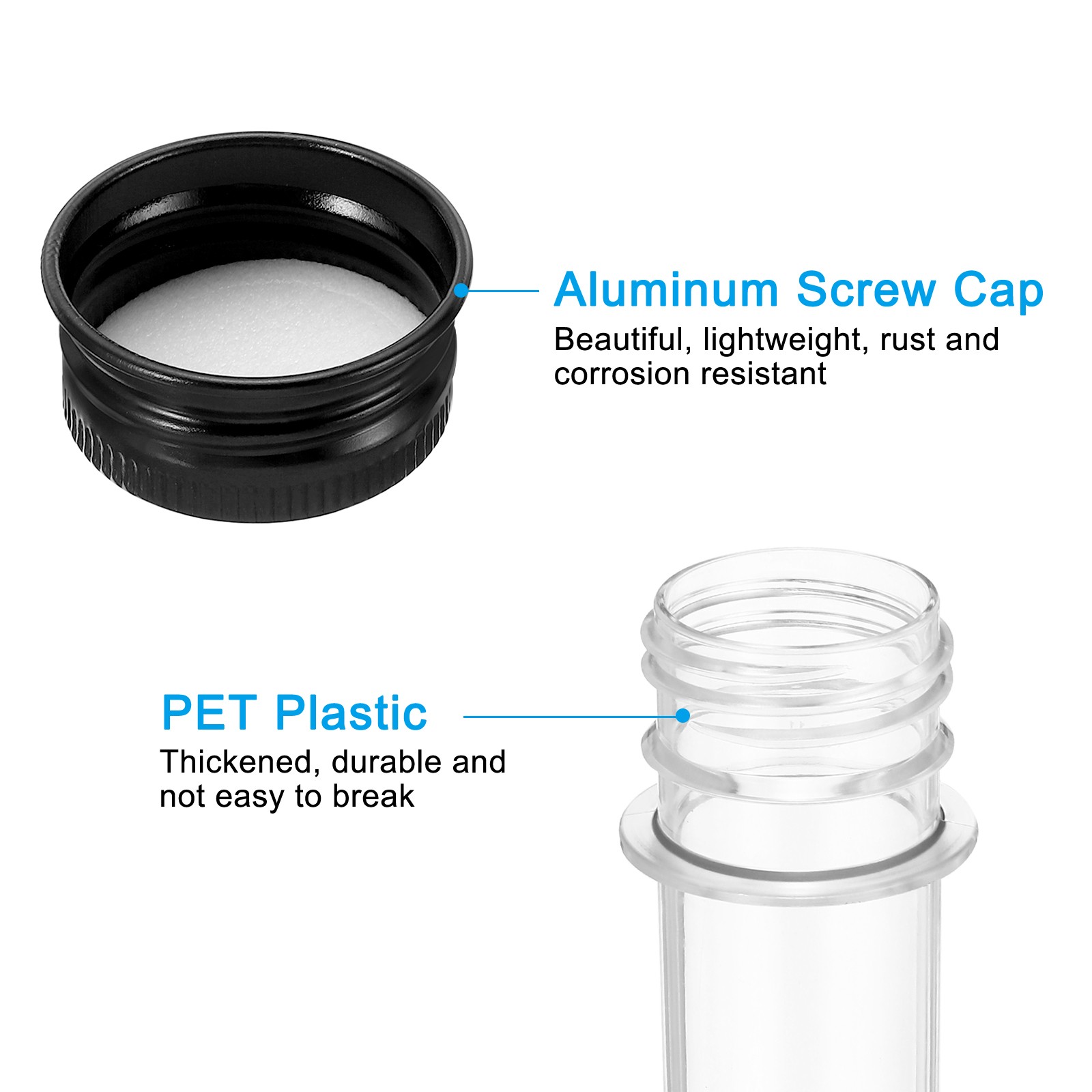 45ml Plastic Test Tubes with Screw Caps, 6Pcs 141x25mm Tubes, Black