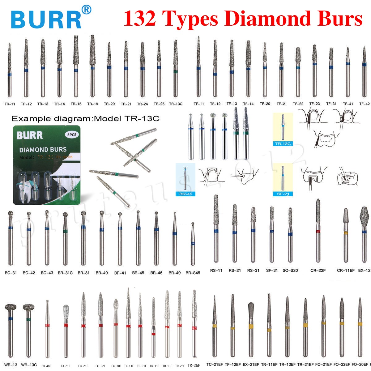 5 uds./1 paquete de fresas de diamante dental Burr para piezas de mano de alta