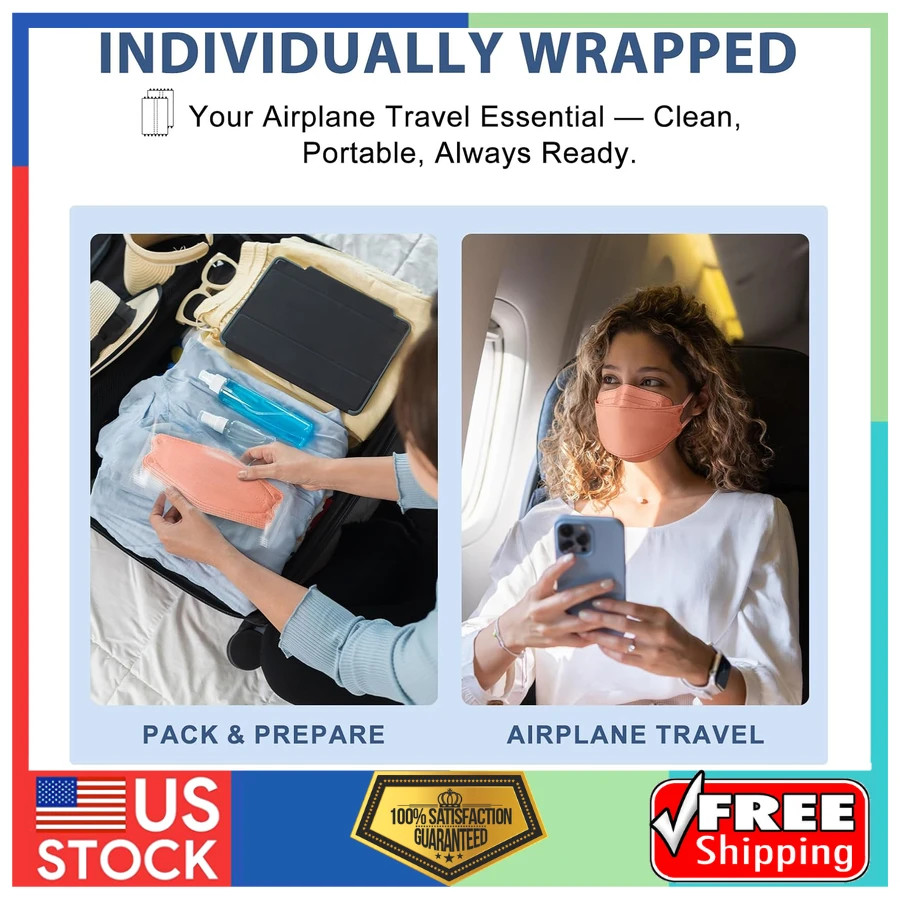 KN95 Face Masks Disposable 5 Layer Protective Respirator 50 Pack Individually…