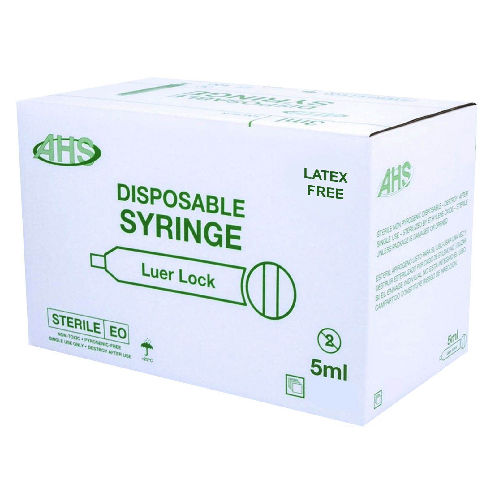 AHS Syringes, 5mL Luer Lock, 100/Box