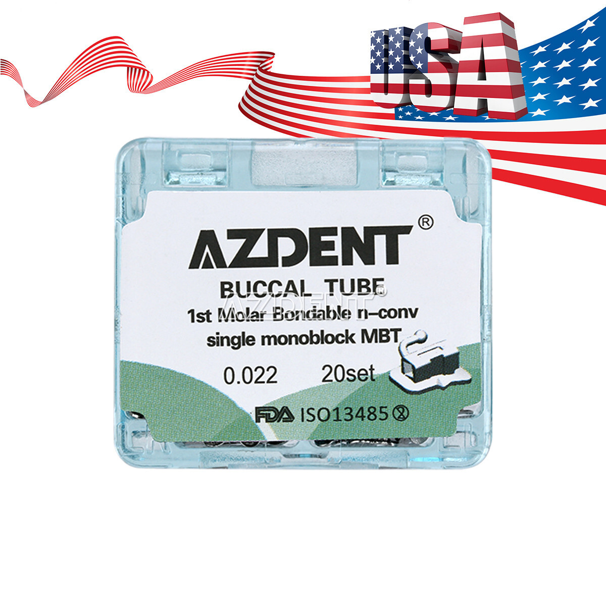 AZDENT Dental Orthodontic Buccal Tubes 1st Molar Bondable Non-Conv MBT/Roth .022