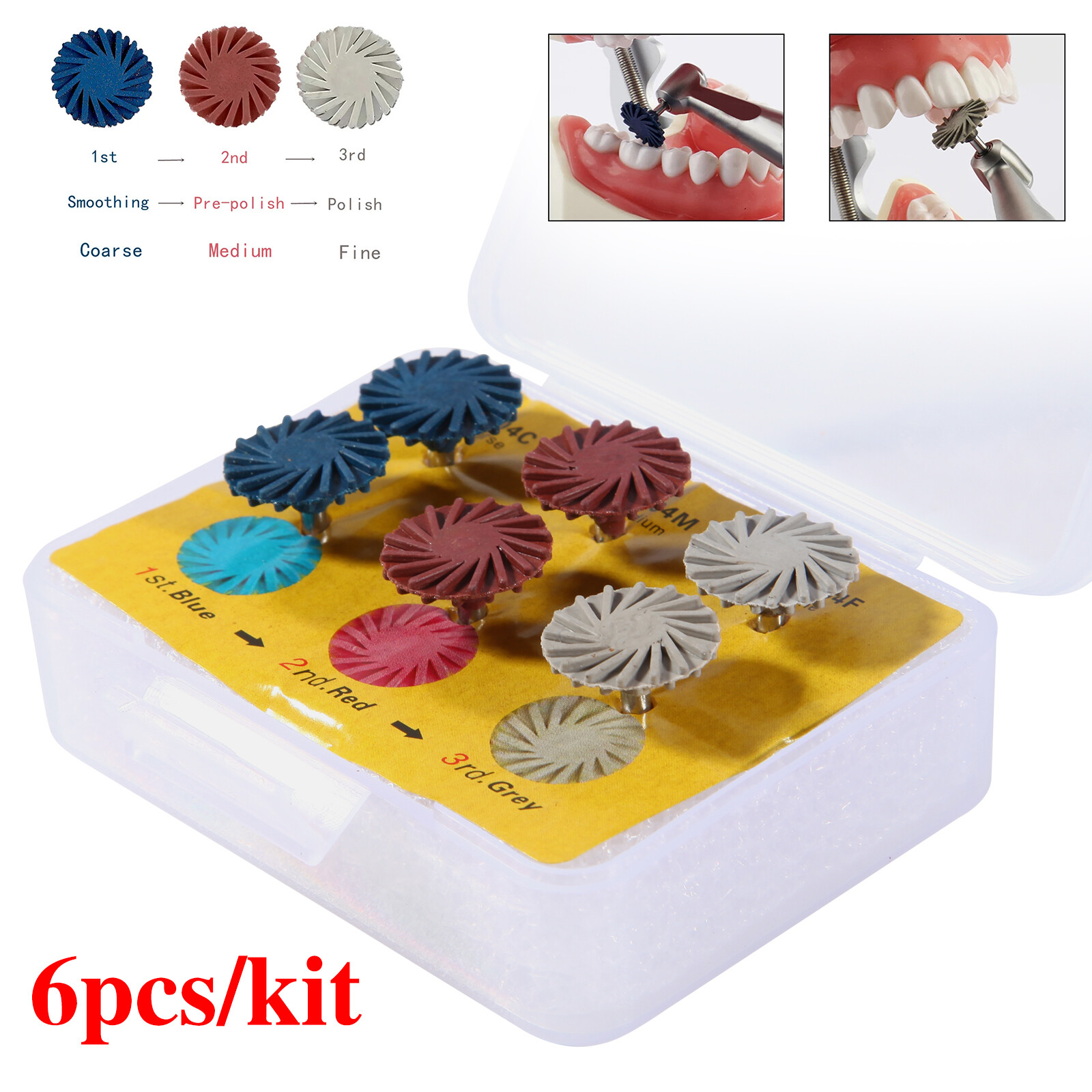 6pcs/box Dental Polish Kit Composite Resin Polishing Disc Spiral Polish Wheel