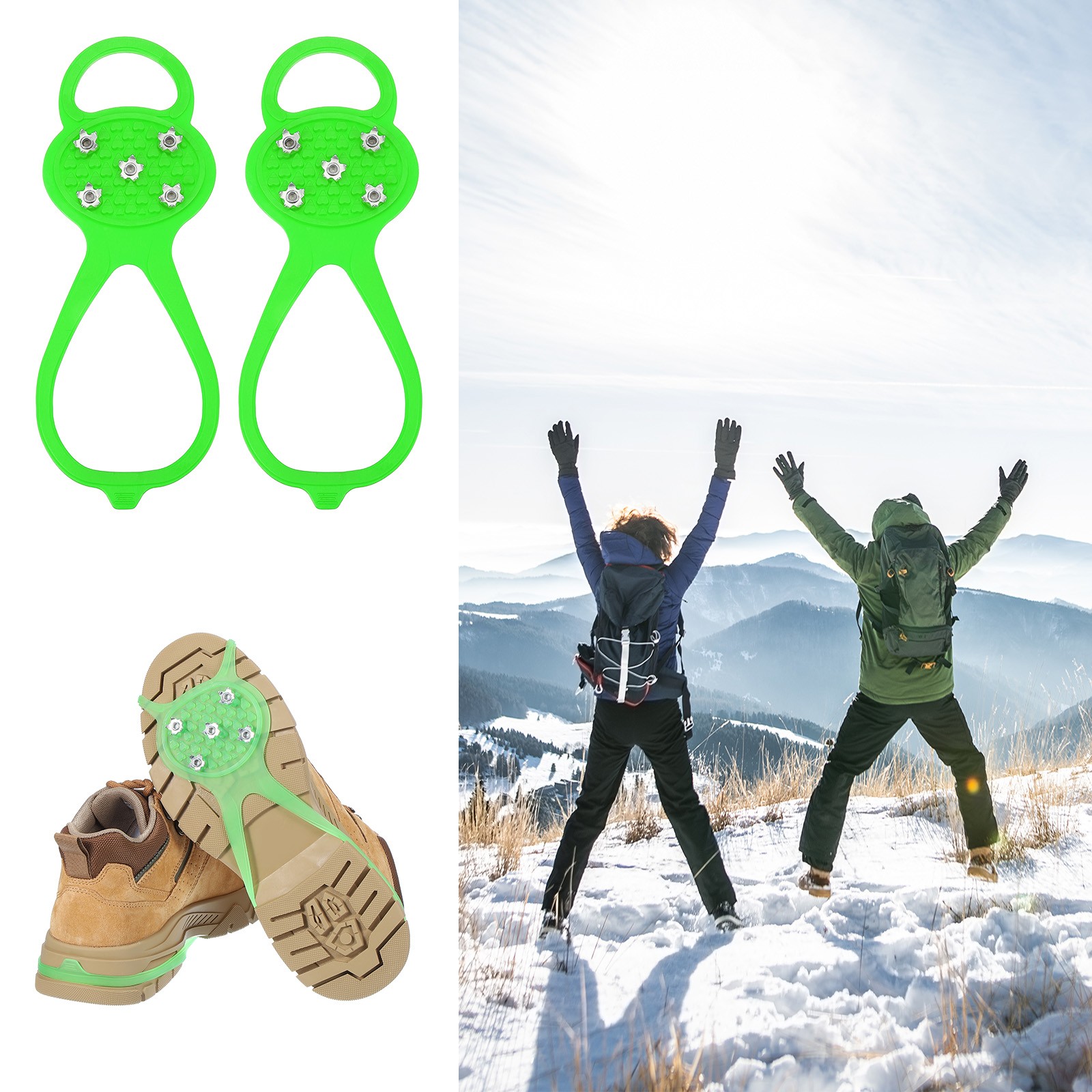 3 Pcs Non-Slip Spikes, 5 Tooth Steel Nails Ice Cleats, Green Size-M
