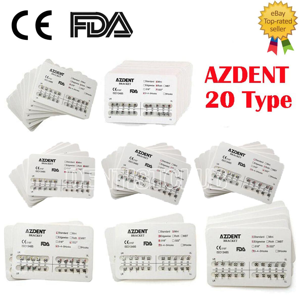 AZDENT Dental Orthodontic Brackets Braces Metal Mini Roth/MBT .022 Hooks 345
