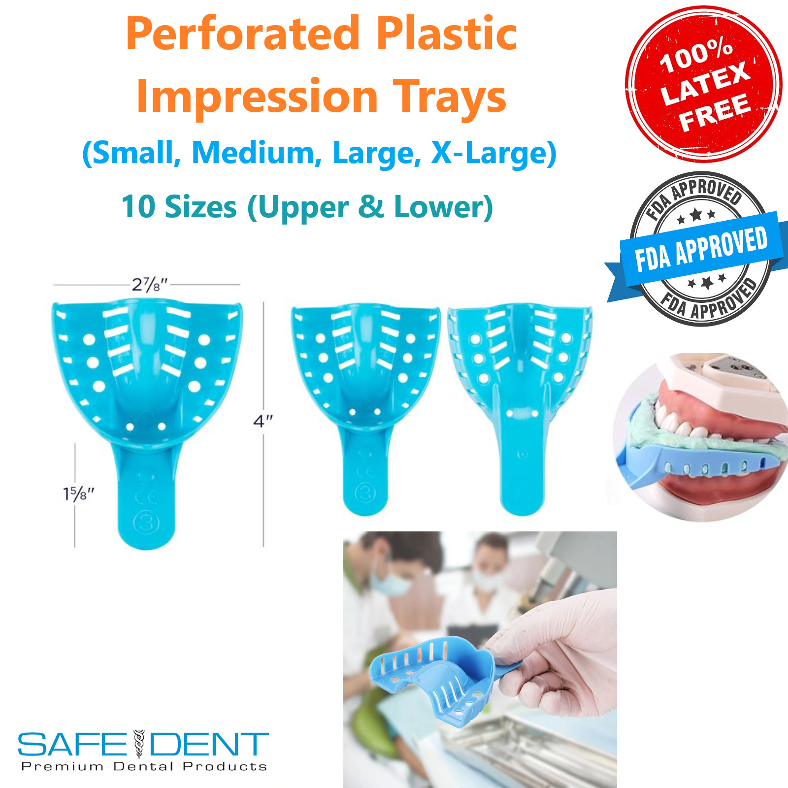Dental Perforated Plastic Impression Trays XL, L, M, S, Upper /Lower, 12/Bag